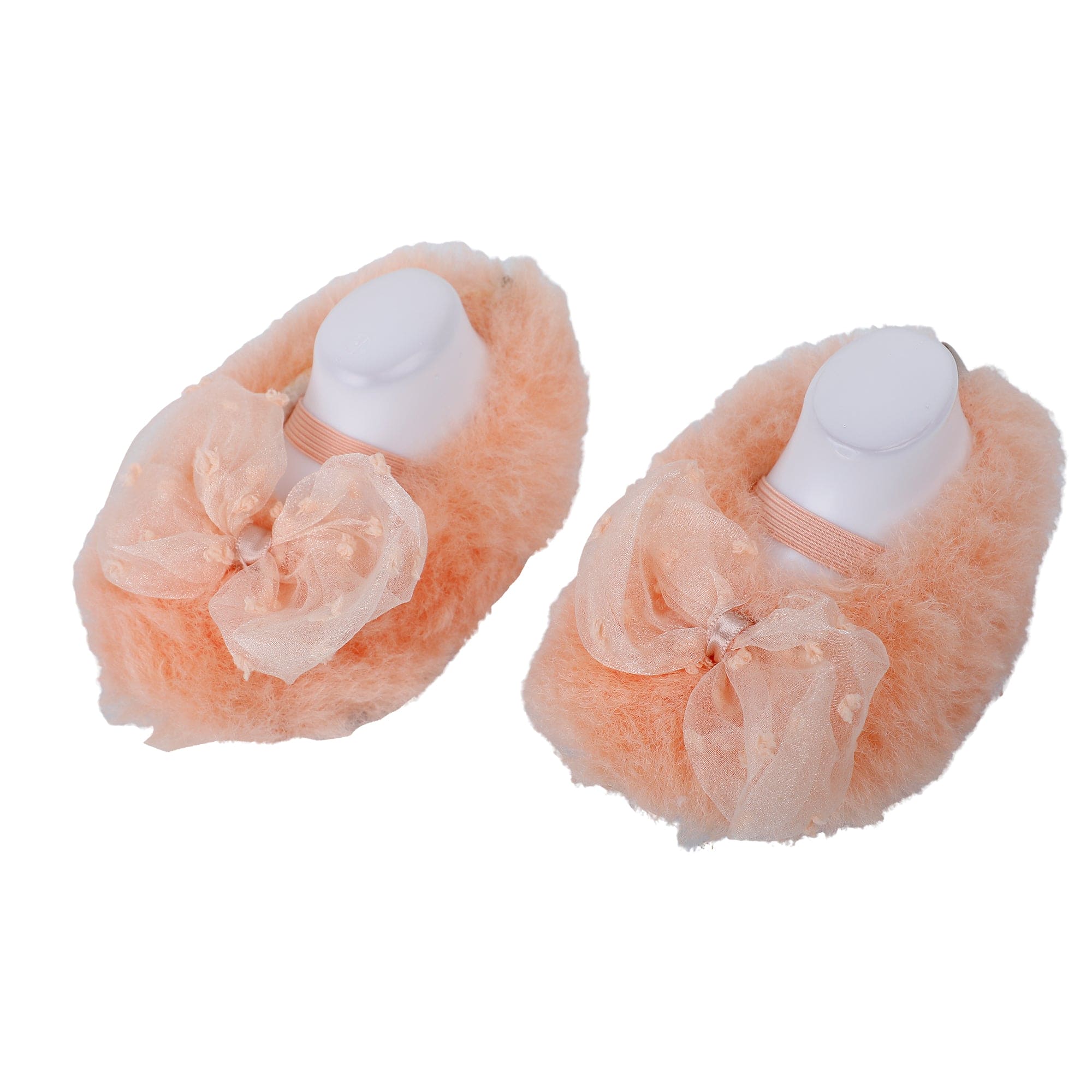 Baby Moo Bow Applique Warm Furry Booties - Peach