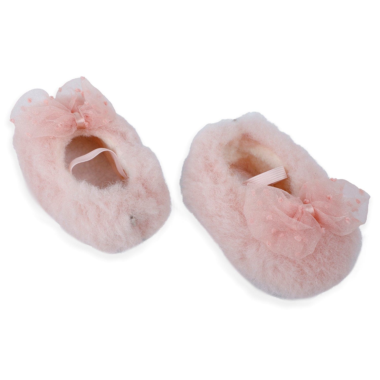 Baby Moo Bow Applique Warm Furry Booties - Pink