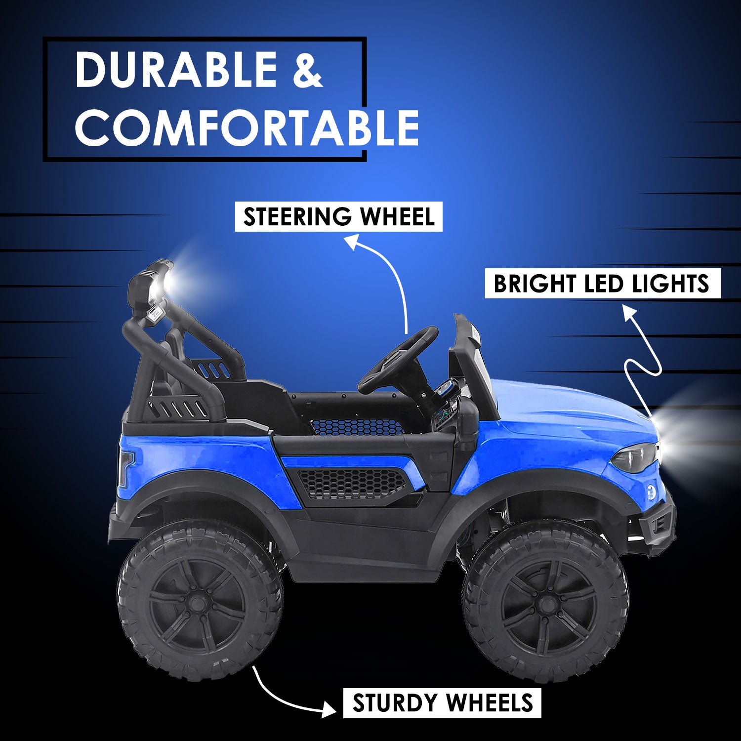 Baby Moo Ford 4X4 Battery Operated Electric Ride On Jeep Rechargeable 12V Battery With Remote Control LED Lights, Music & USB Port - Blue