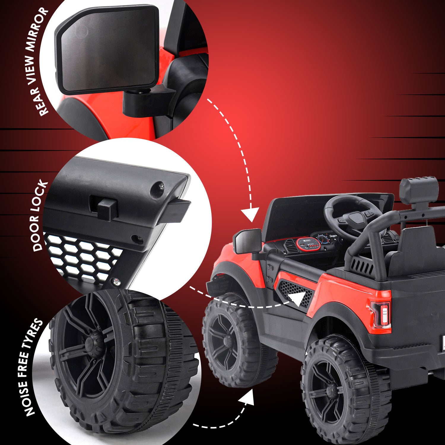 Baby Moo Ford 4X4 Battery Operated Electric Ride On Jeep Rechargeable 12V Battery With Remote Control LED Lights, Music & USB Port - Red