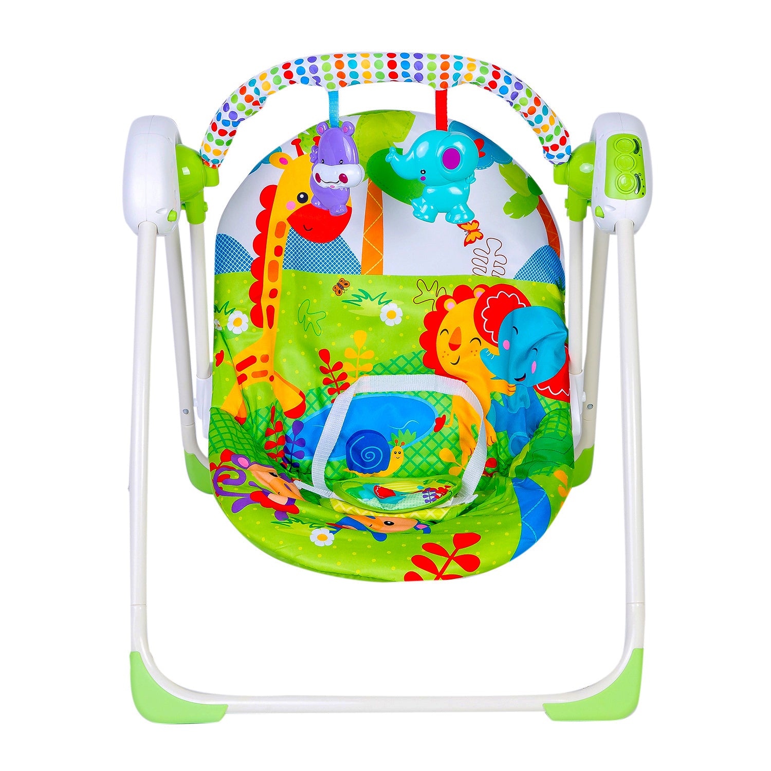 Bright Stars Foldable Musical Comfortable Swing With Animals Green