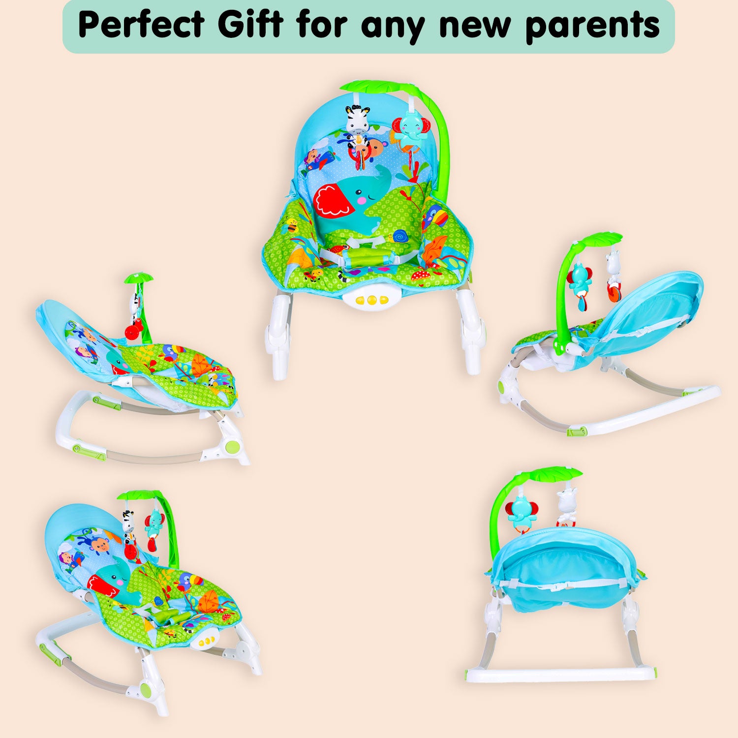 Newborn To Toddler Portable Bouncer With Hanging Toys Blue & Green