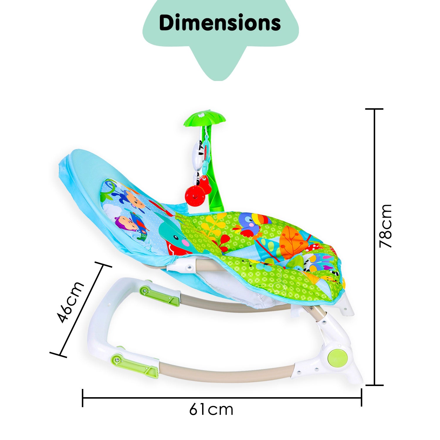 Newborn To Toddler Portable Bouncer With Hanging Toys Blue & Green