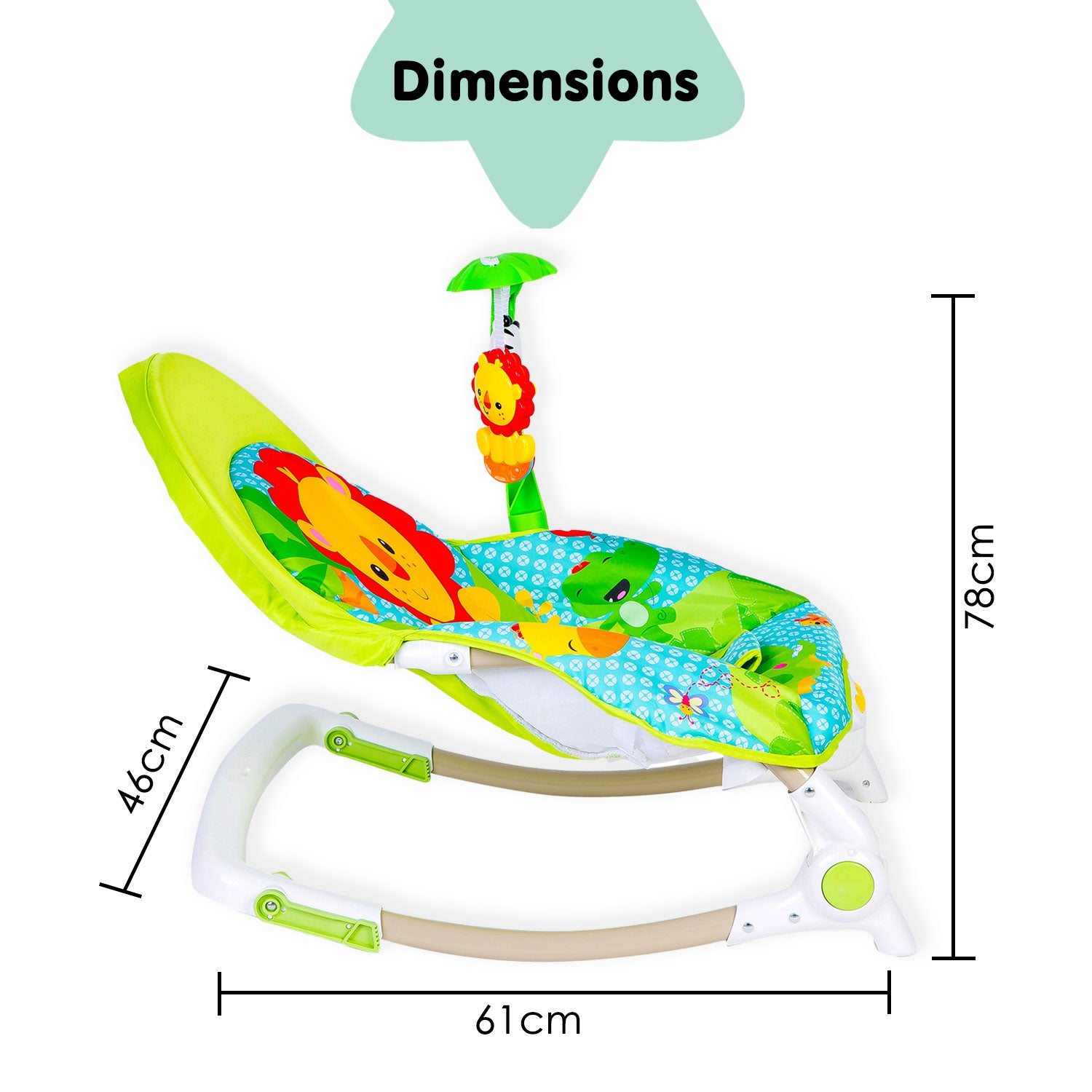 Newborn To Toddler Portable Rocker With Hanging Toys Lion Green