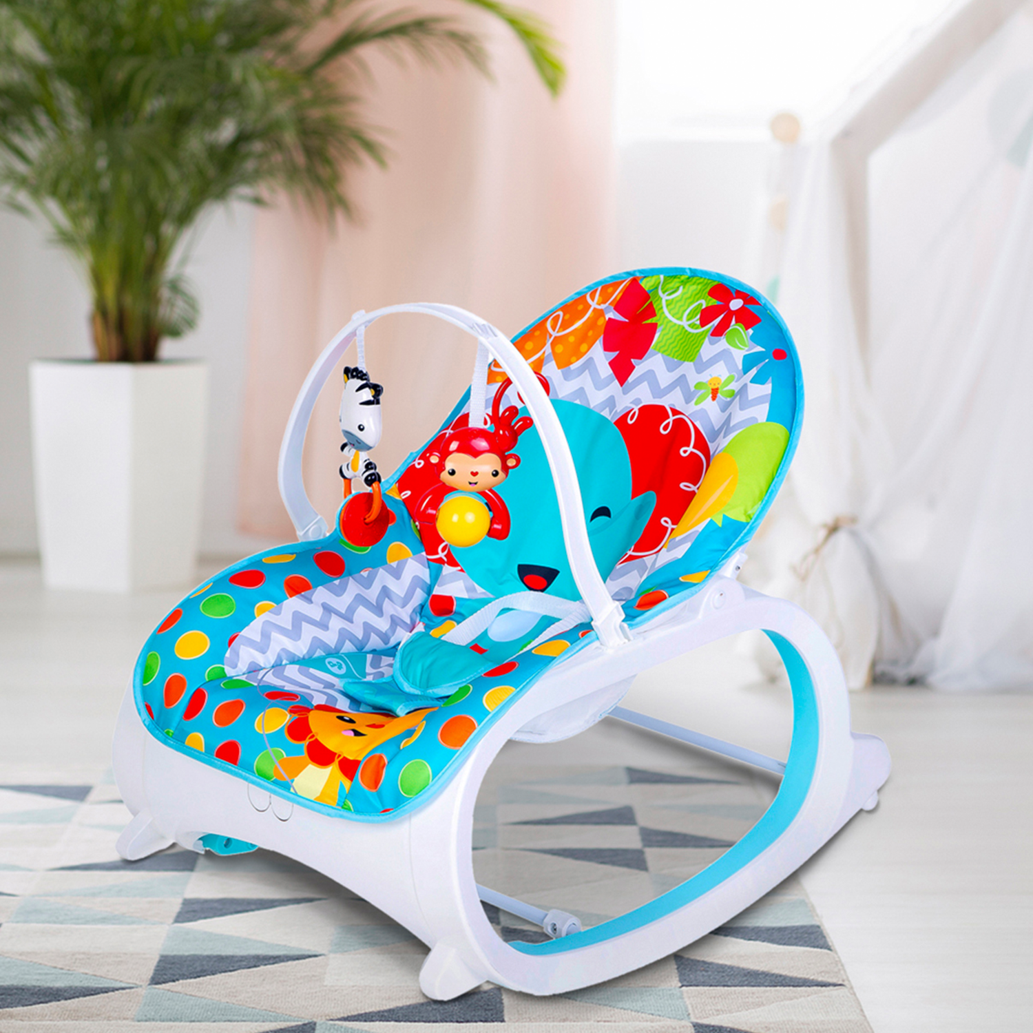 Infant To Toddler Polka Dots Happy Baby Bouncer With Hanging Toys Blue