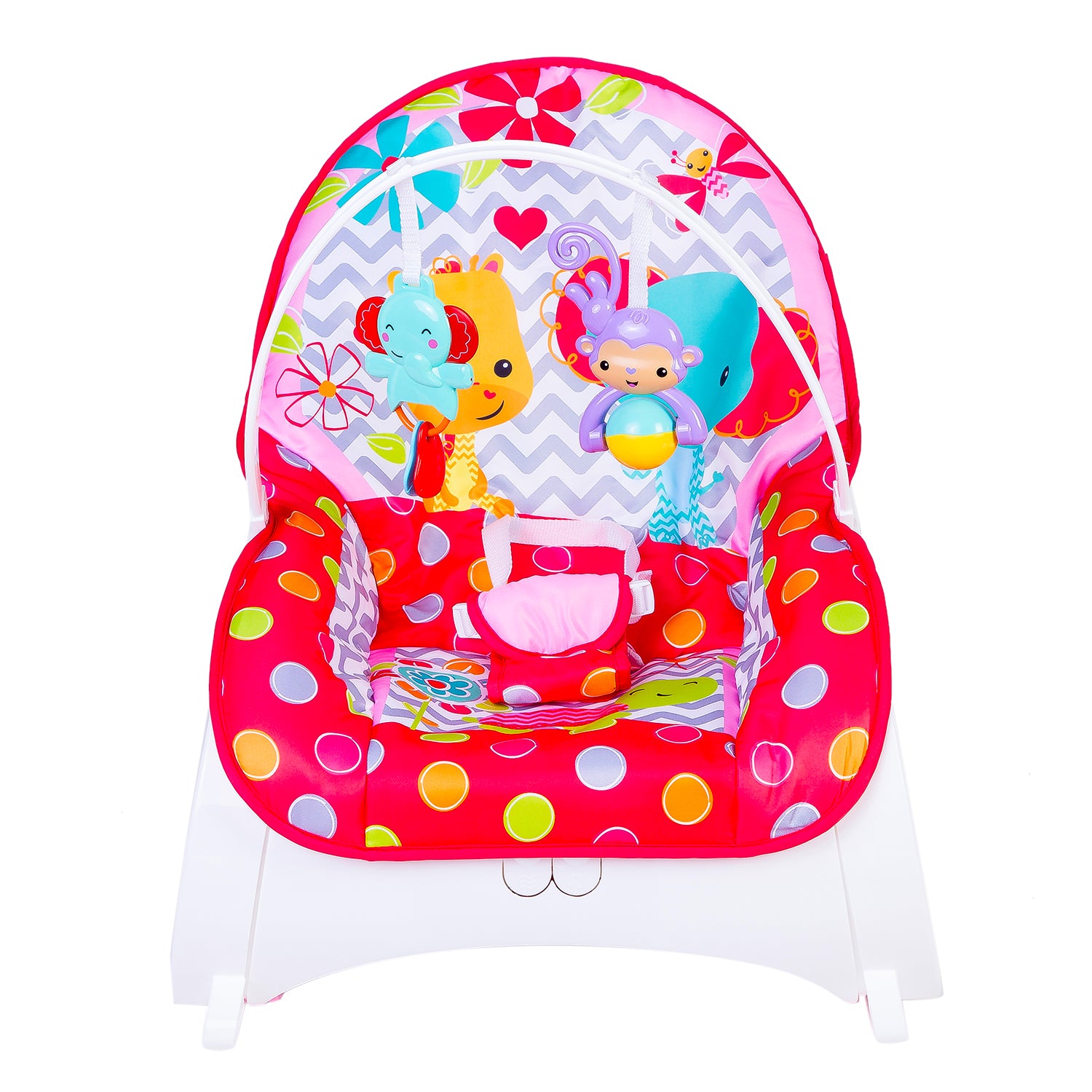 Infant To Toddler Polka Dotted Portable Rocker With Hanging Toys Red & Pink