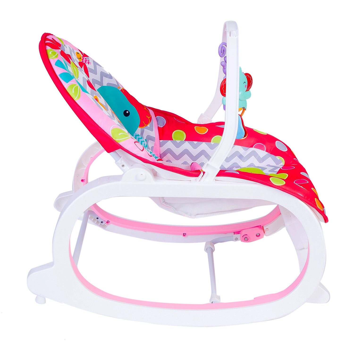 Infant To Toddler Polka Dotted Portable Rocker With Hanging Toys Red & Pink