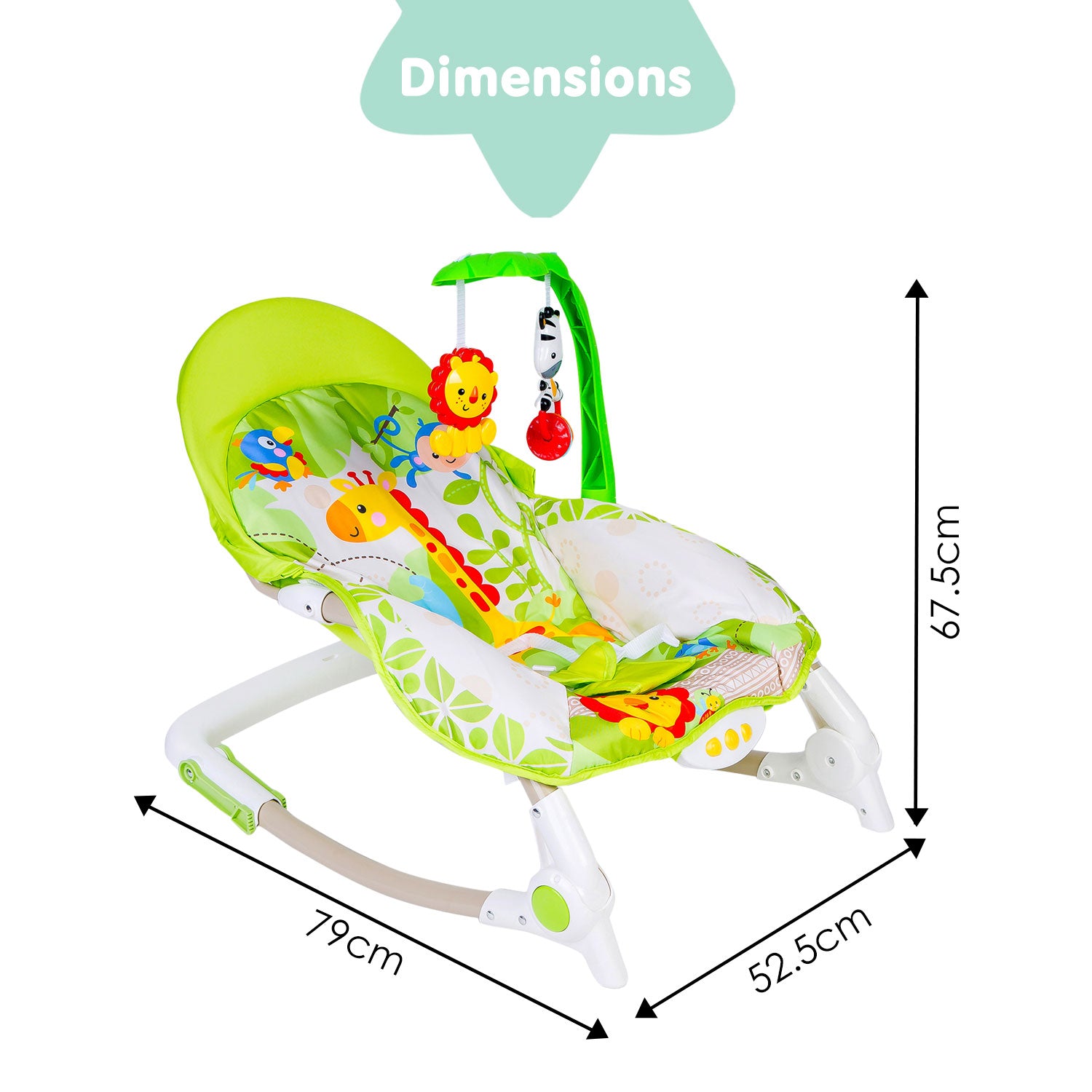 Newborn To Toddler Portable Musical  Rocker With Hanging Toys Green