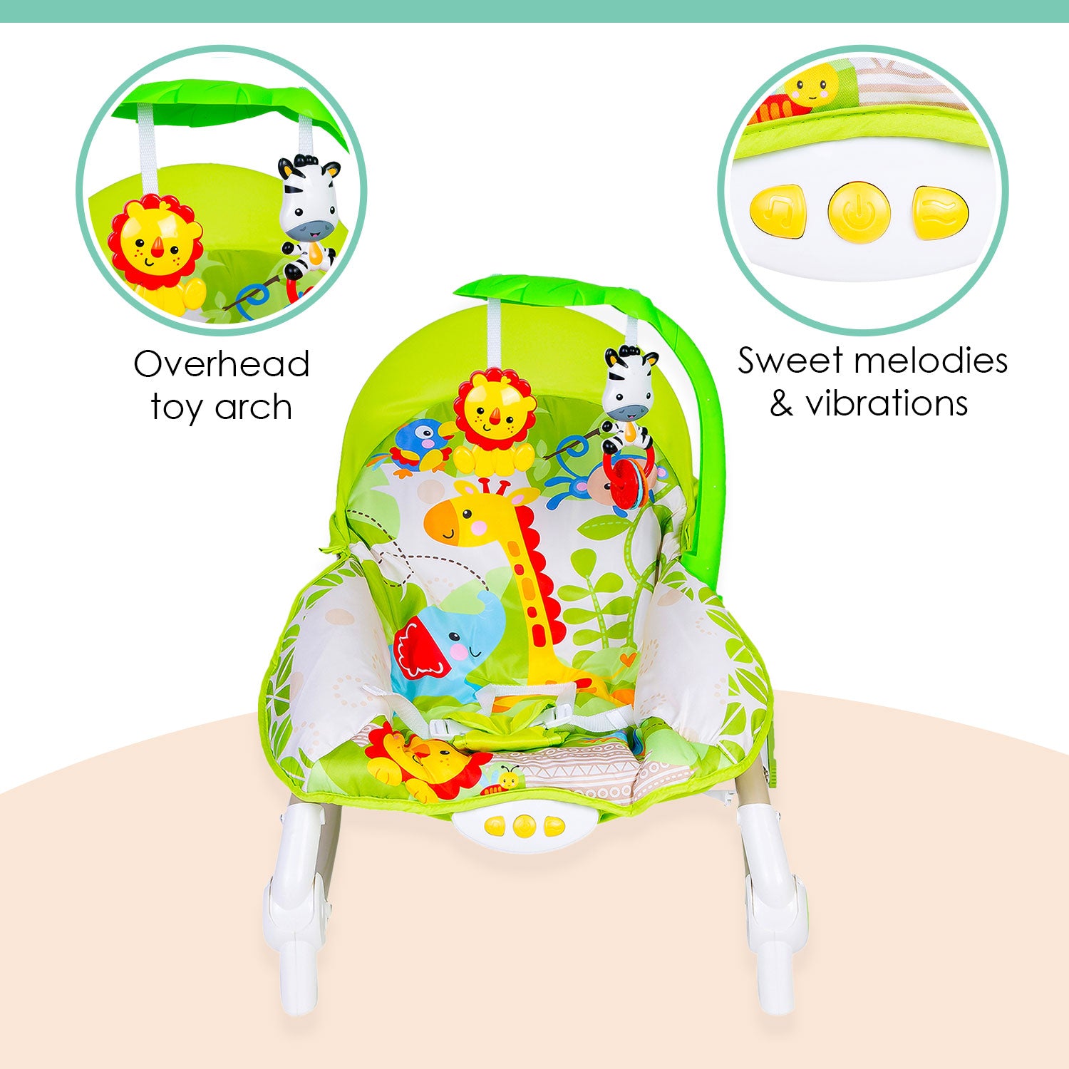 Newborn To Toddler Portable Musical  Rocker With Hanging Toys Green