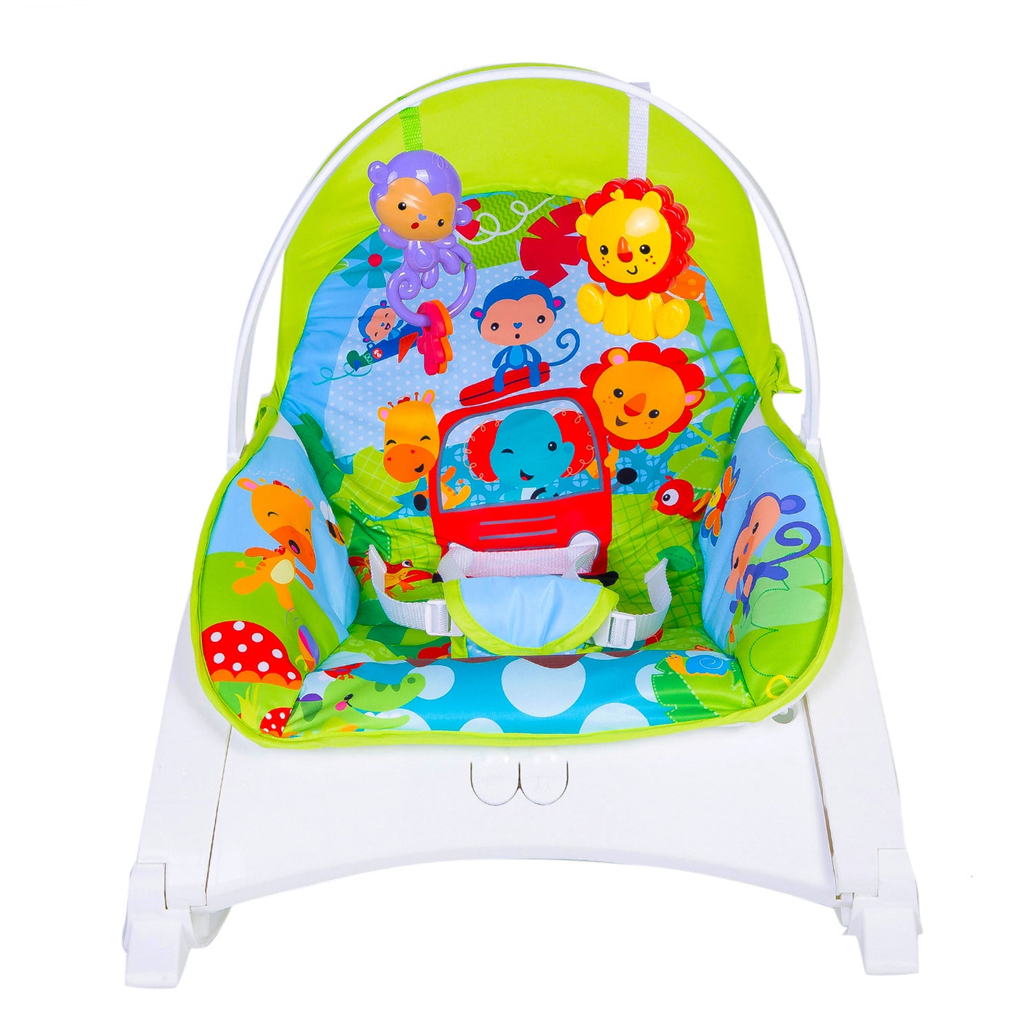 Newborn To Toddler Portable Bouncer With Hanging Toys Green
