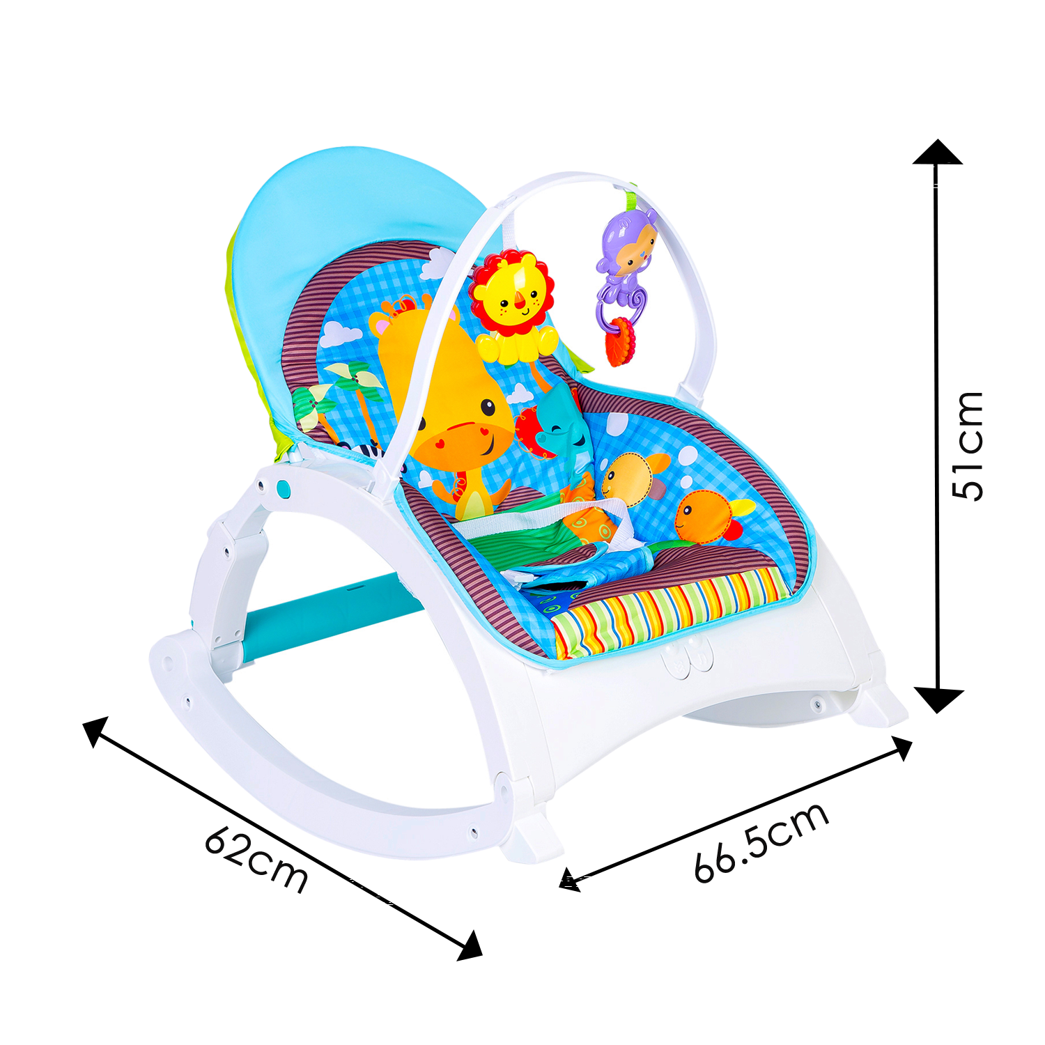 Newborn To Toddler Happy Baby Bouncer With Hanging Toys Blue