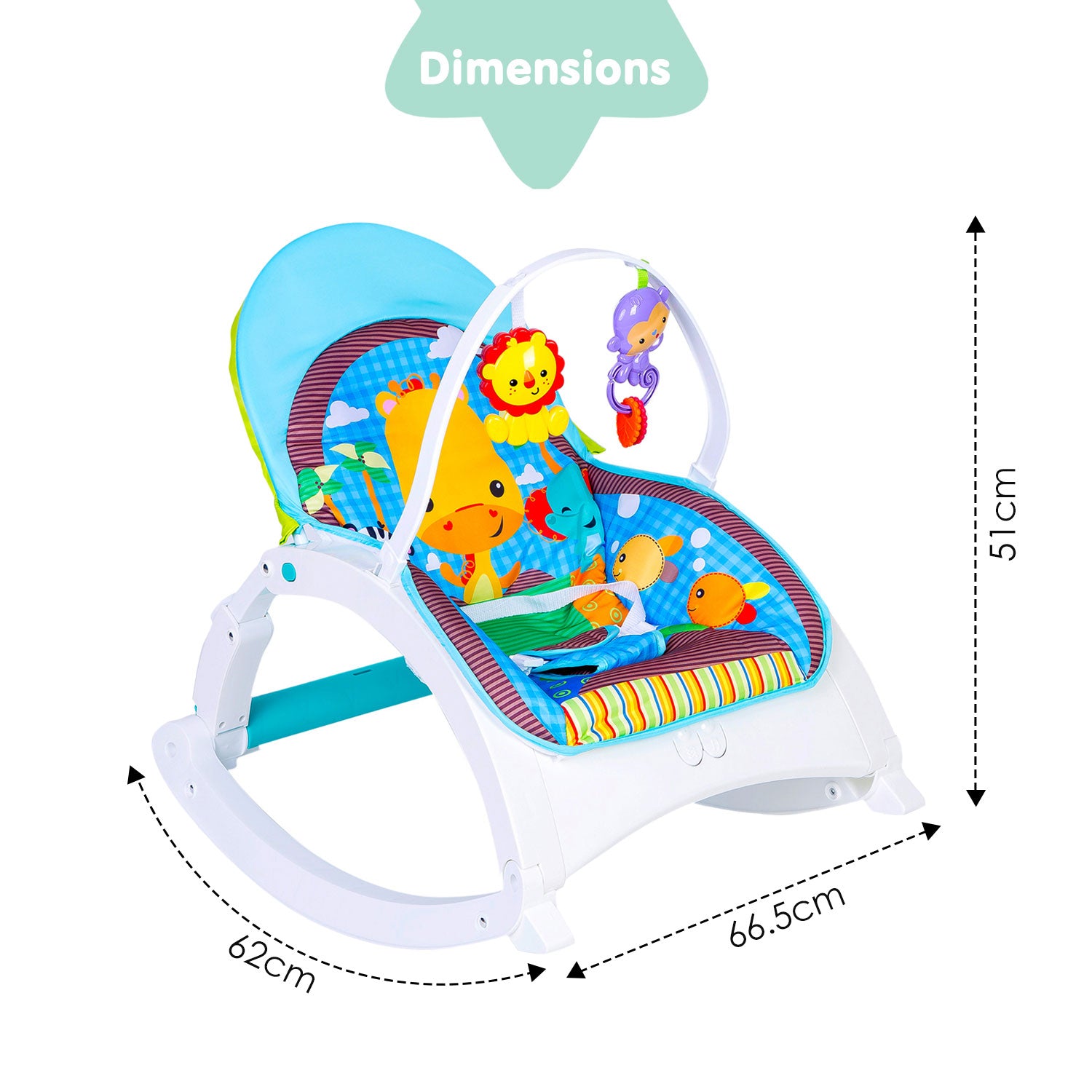 Newborn To Toddler Happy Baby Bouncer With Hanging Toys Blue