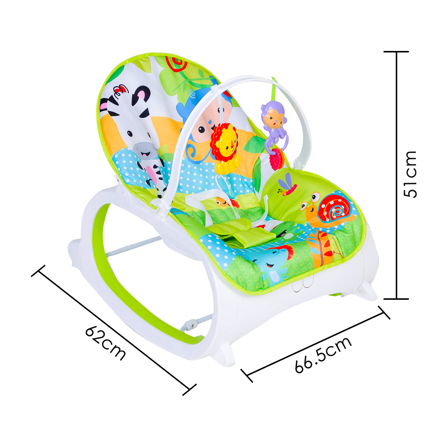 Infant To Toddler Happy Baby Bouncer With Hanging Toys Green