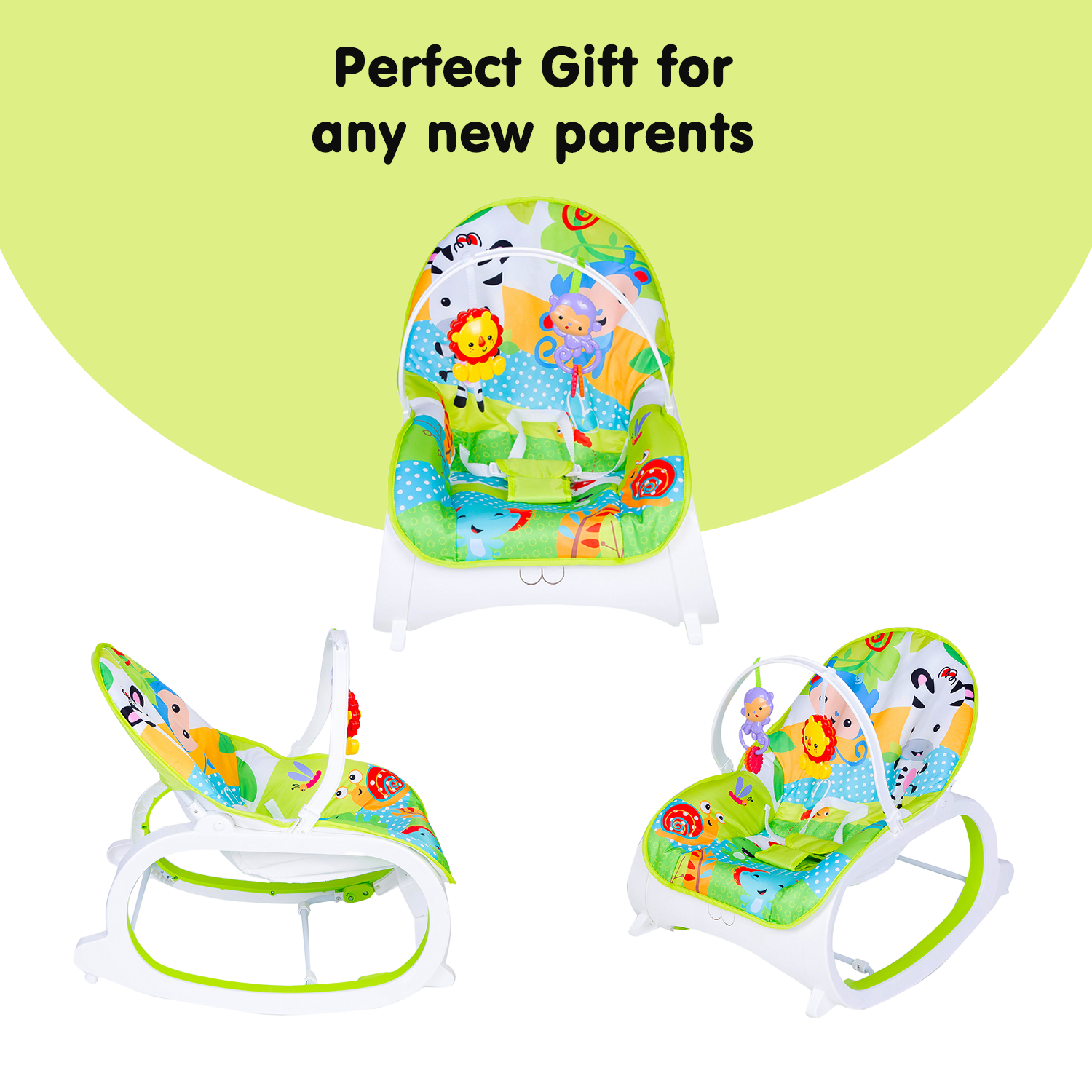 Infant To Toddler Happy Baby Bouncer With Hanging Toys Green
