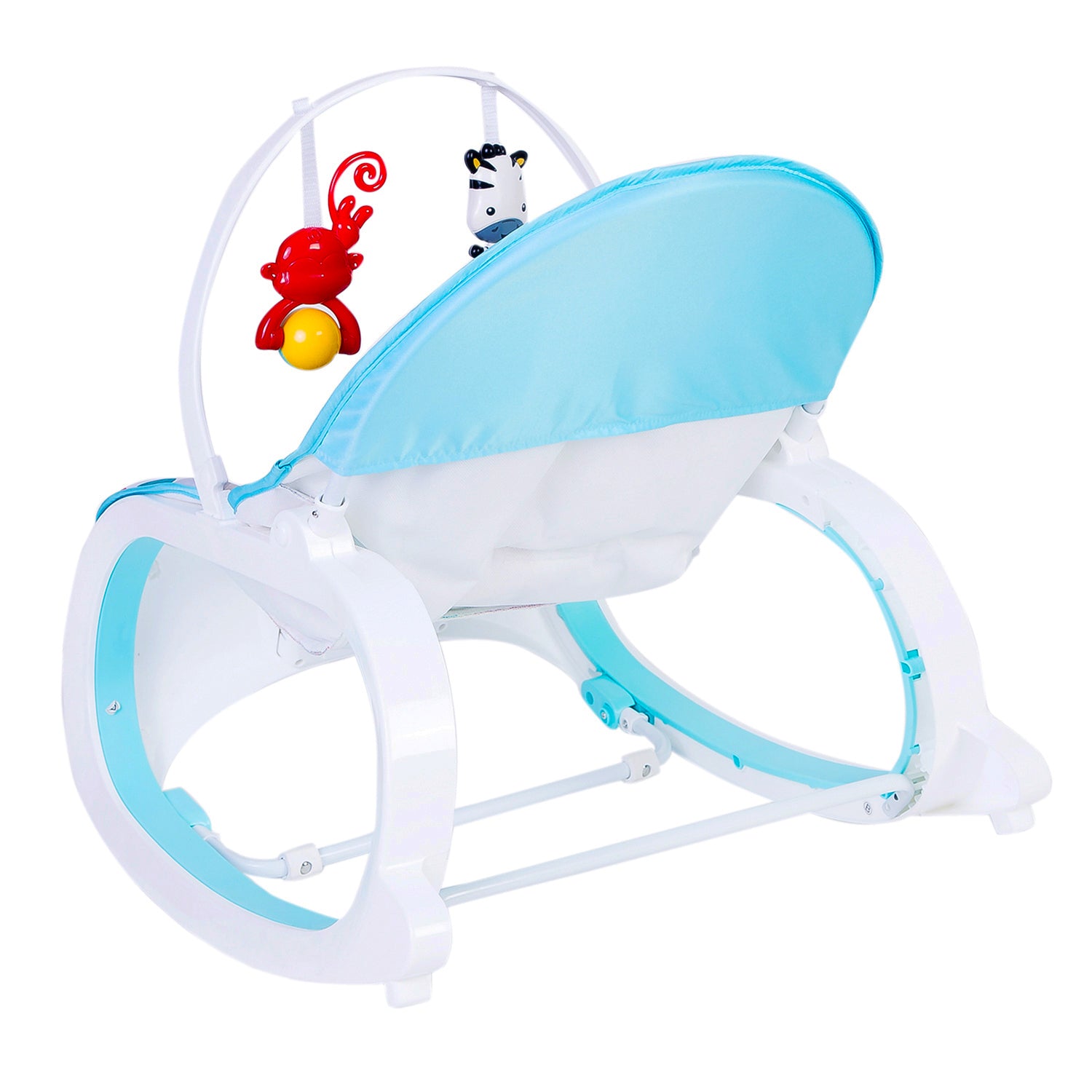 Infant To Toddler Polka Dotted Portable Rocker With Hanging Toys Blue