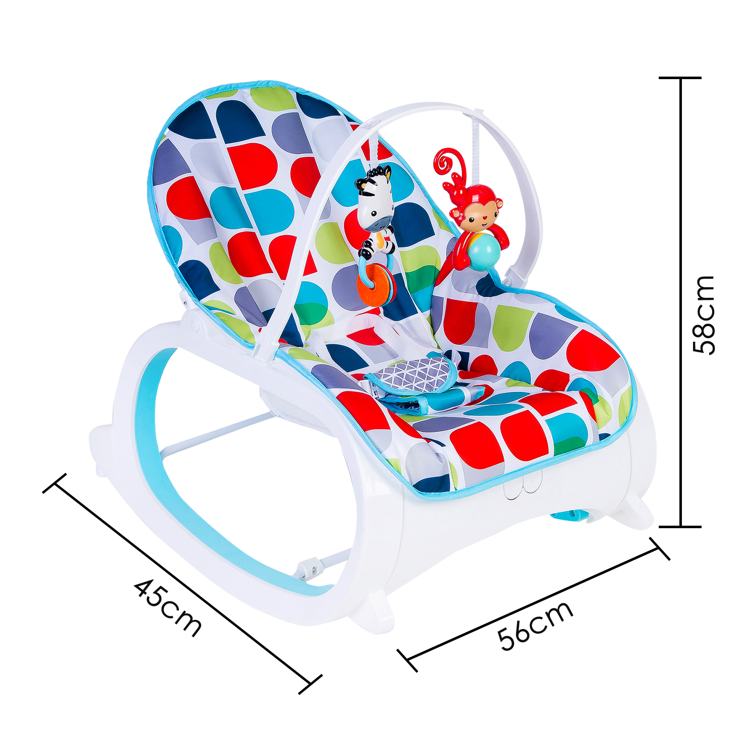 Infant To Toddler Polka Dotted Portable Rocker With Hanging Toys Blue