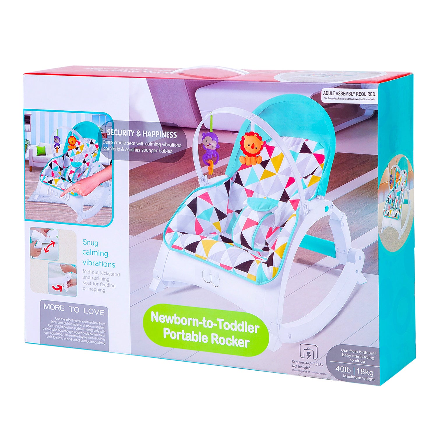 Newborn To Toddler Portable Bouncer With Hanging Toys Abstract Blue