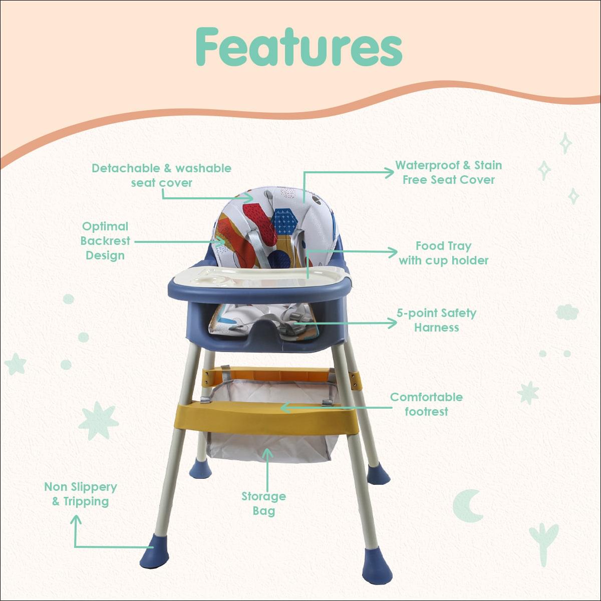 3 In 1 Adjustable Feeding Booster High Chair Abstract - Blue - Baby Moo