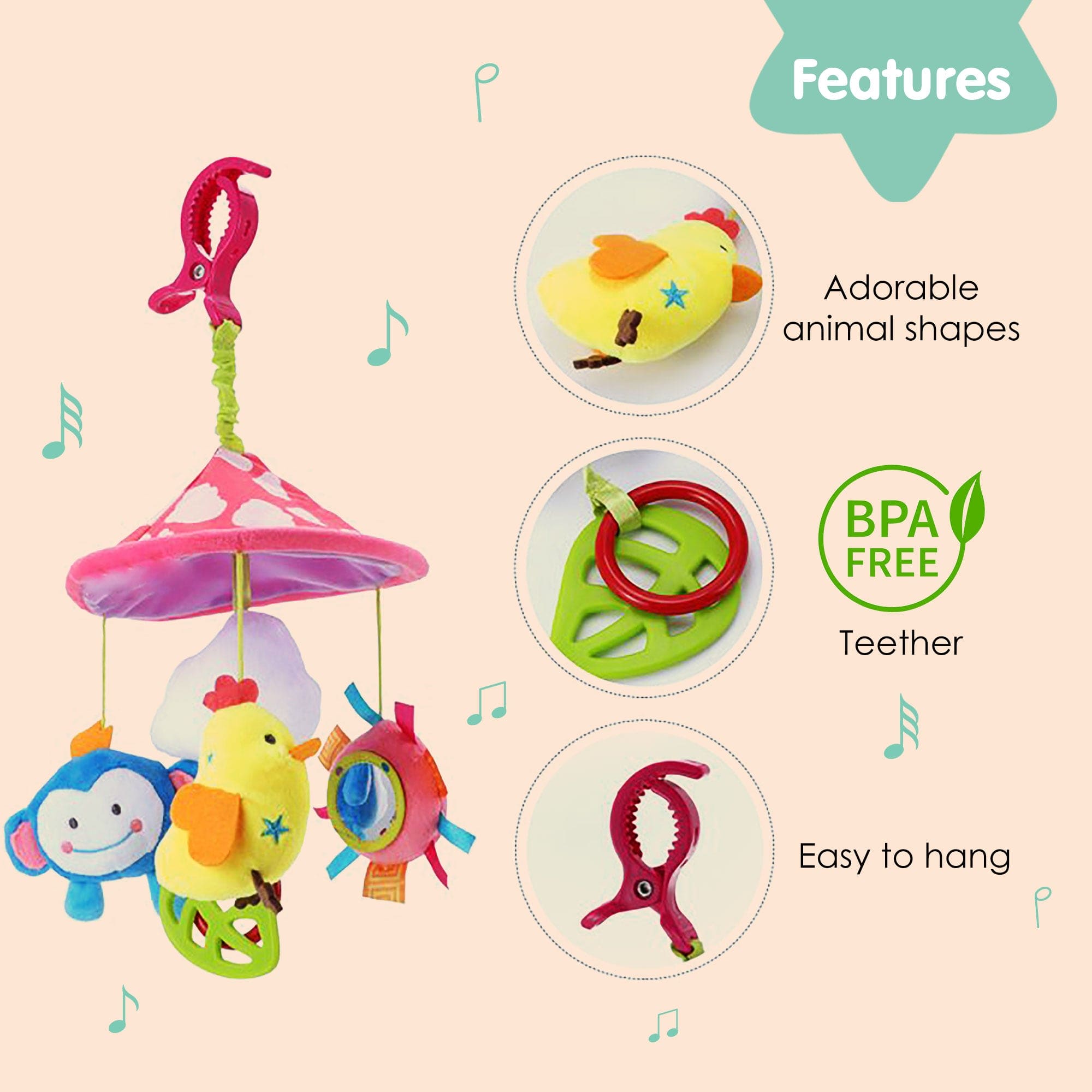 Flappy Hen Bed Hanging Rattle Toy Rotating Cot Mobile - Red