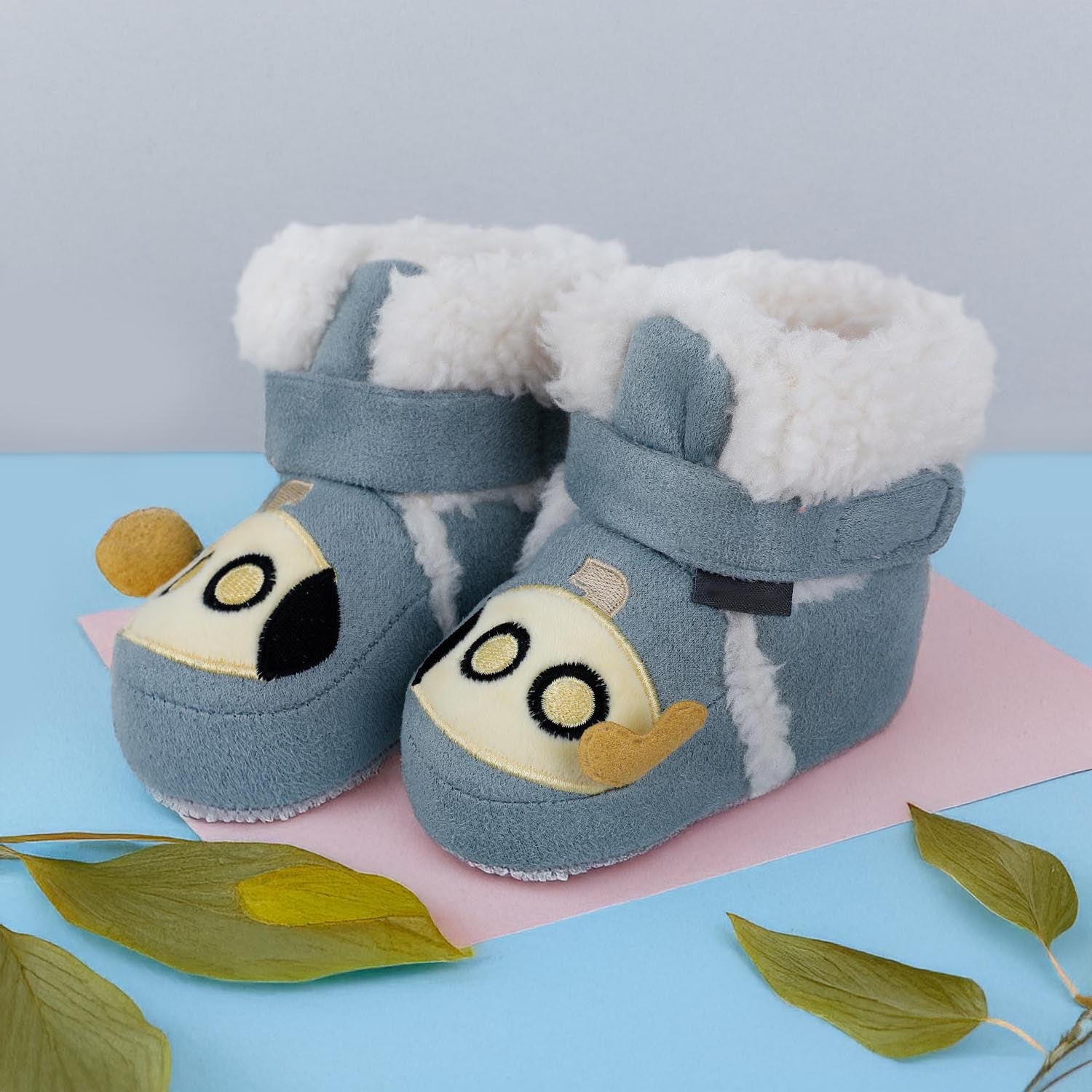 Baby Moo Submarine Velcro Warm Furry Booties - Blue