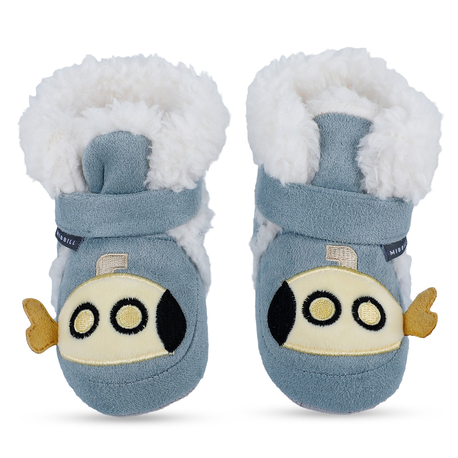 Baby Moo Submarine Velcro Warm Furry Booties - Blue - Baby Moo