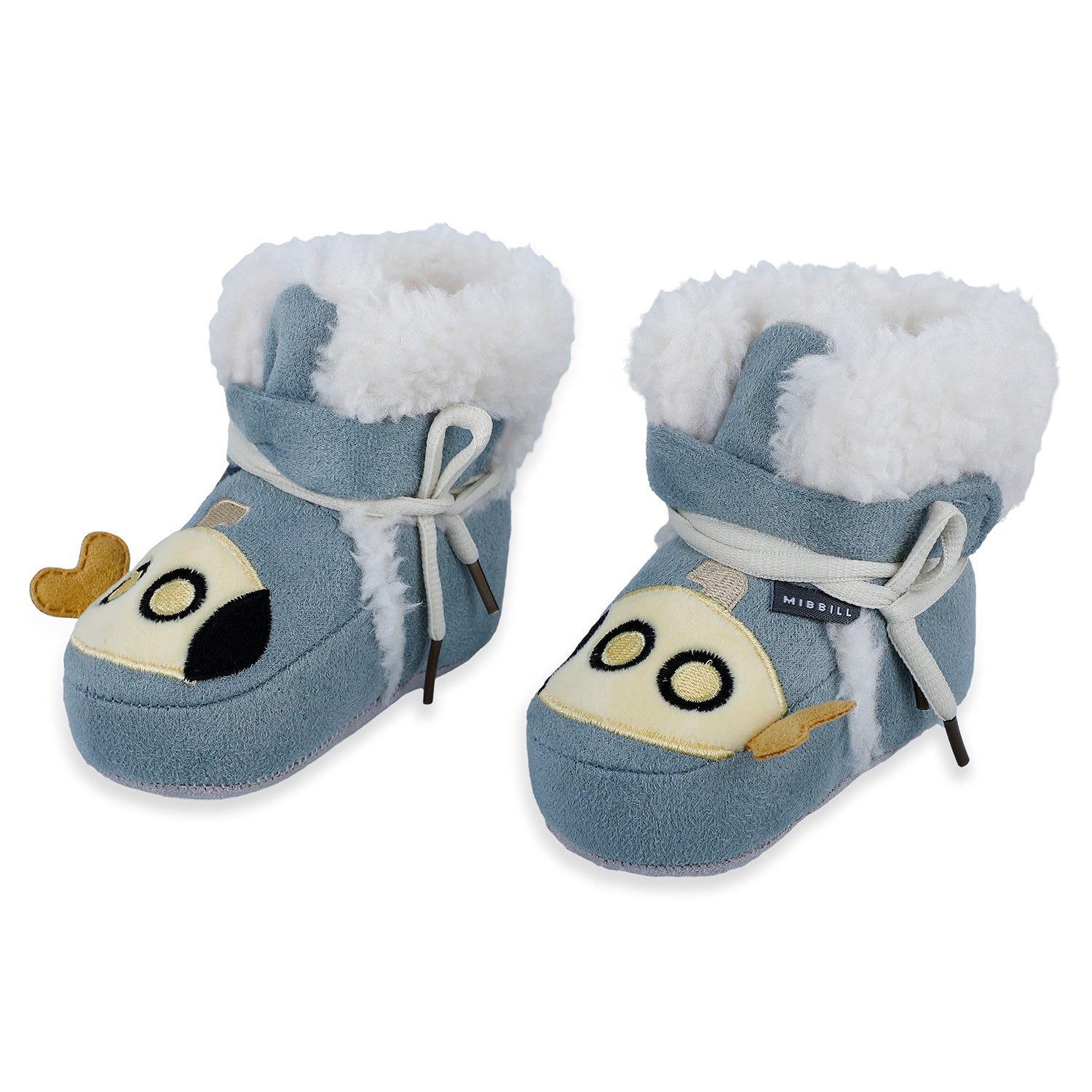 Baby Moo Submarine Velcro Warm Furry Booties - Blue - Baby Moo