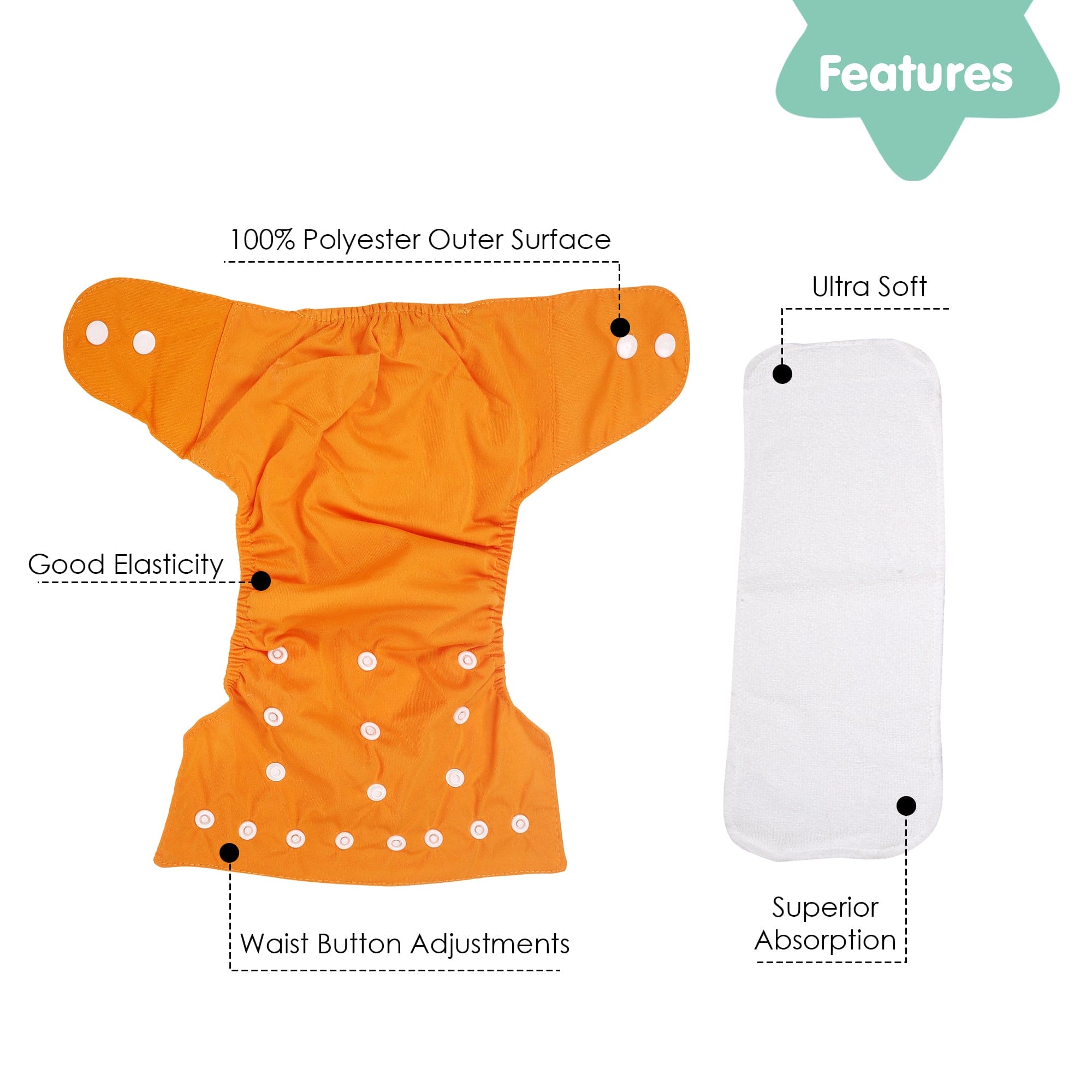 Plain Orange Reusable Diaper