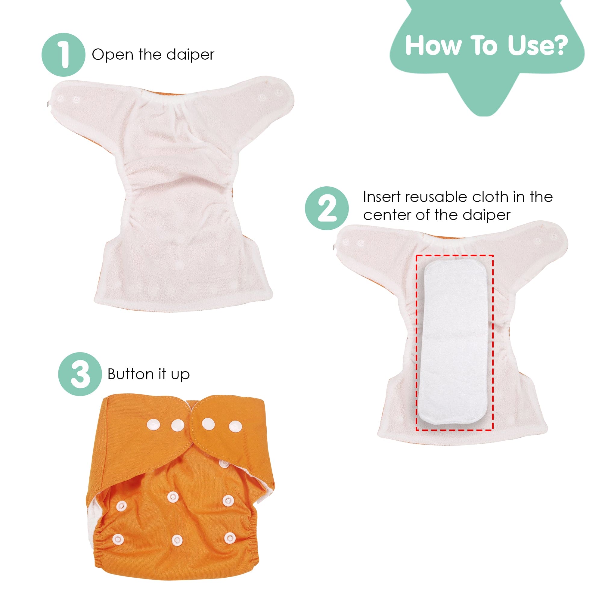 Plain Orange Reusable Diaper