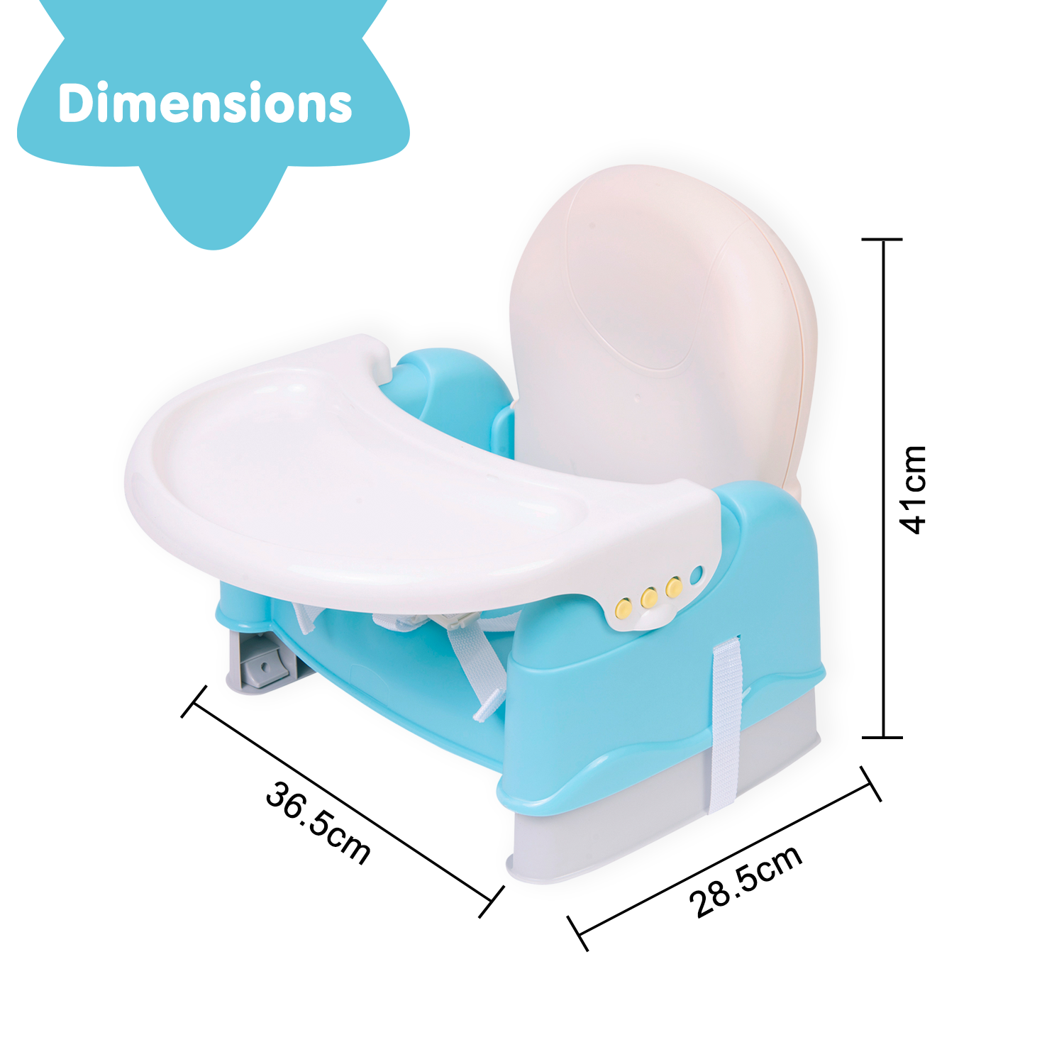 Foldable Feeding Booster Seat Adjustable Height And Food Tray Blue