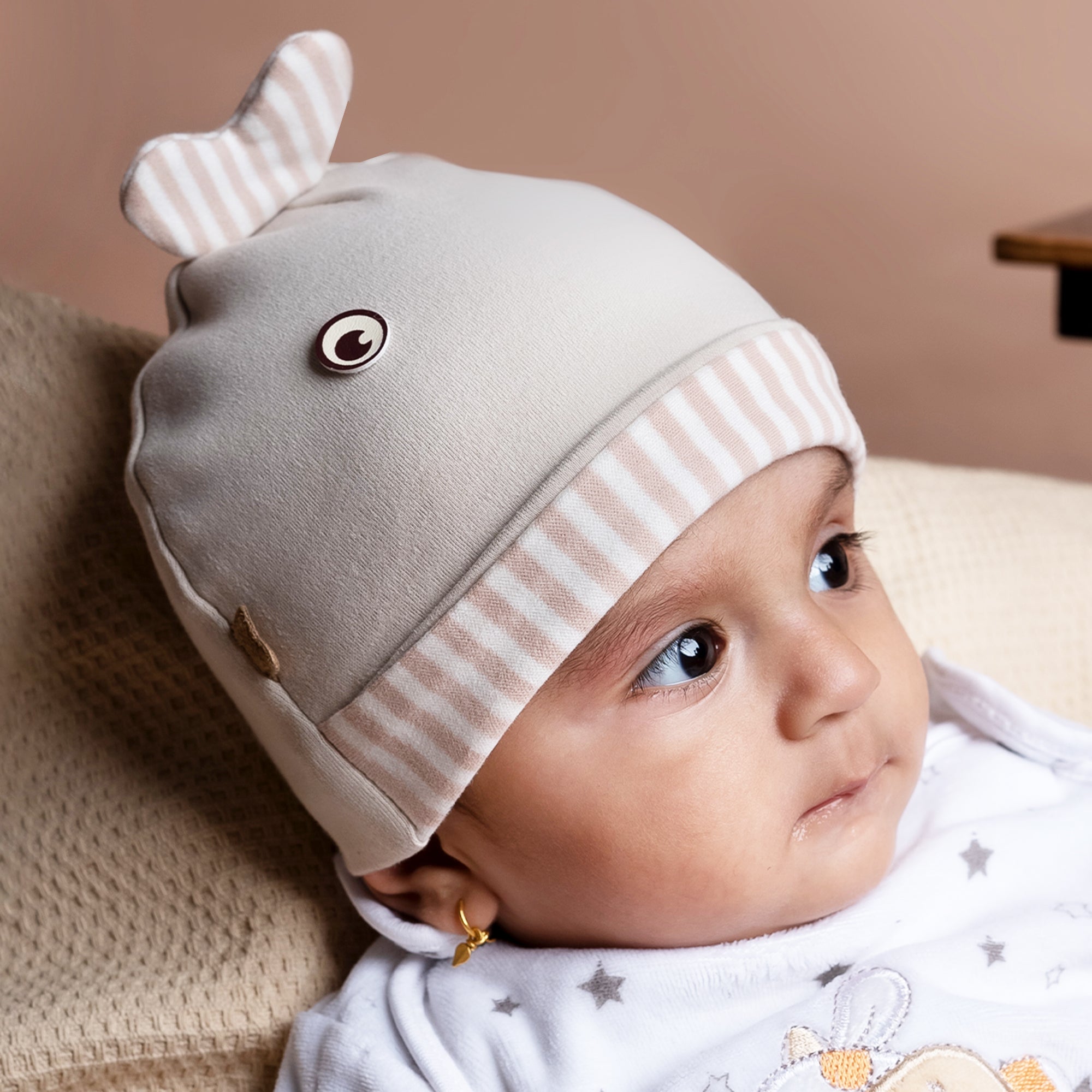 Baby Moo Fancy Fishy All Season Stretchable Hosiery Warm 3D Beanie Cap - Grey