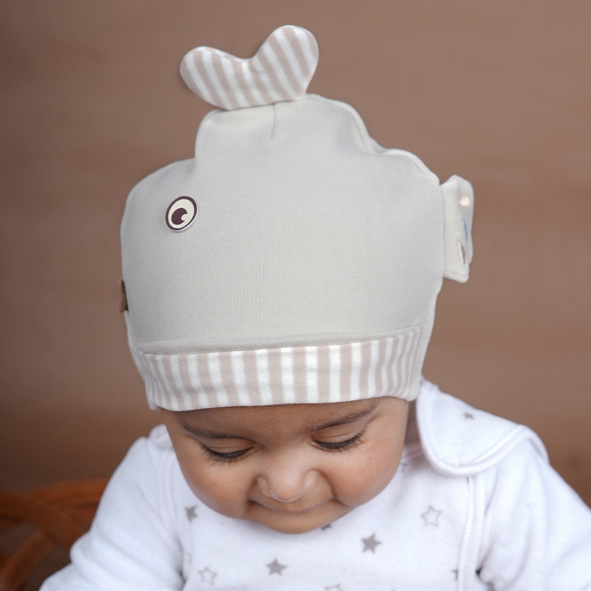 Baby Moo Fancy Fishy All Season Stretchable Hosiery Warm 3D Beanie Cap - Grey