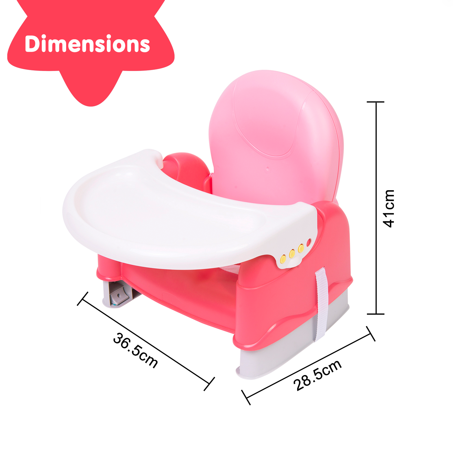 Foldable Feeding Booster Seat Adjustable Height And Food Tray Pink