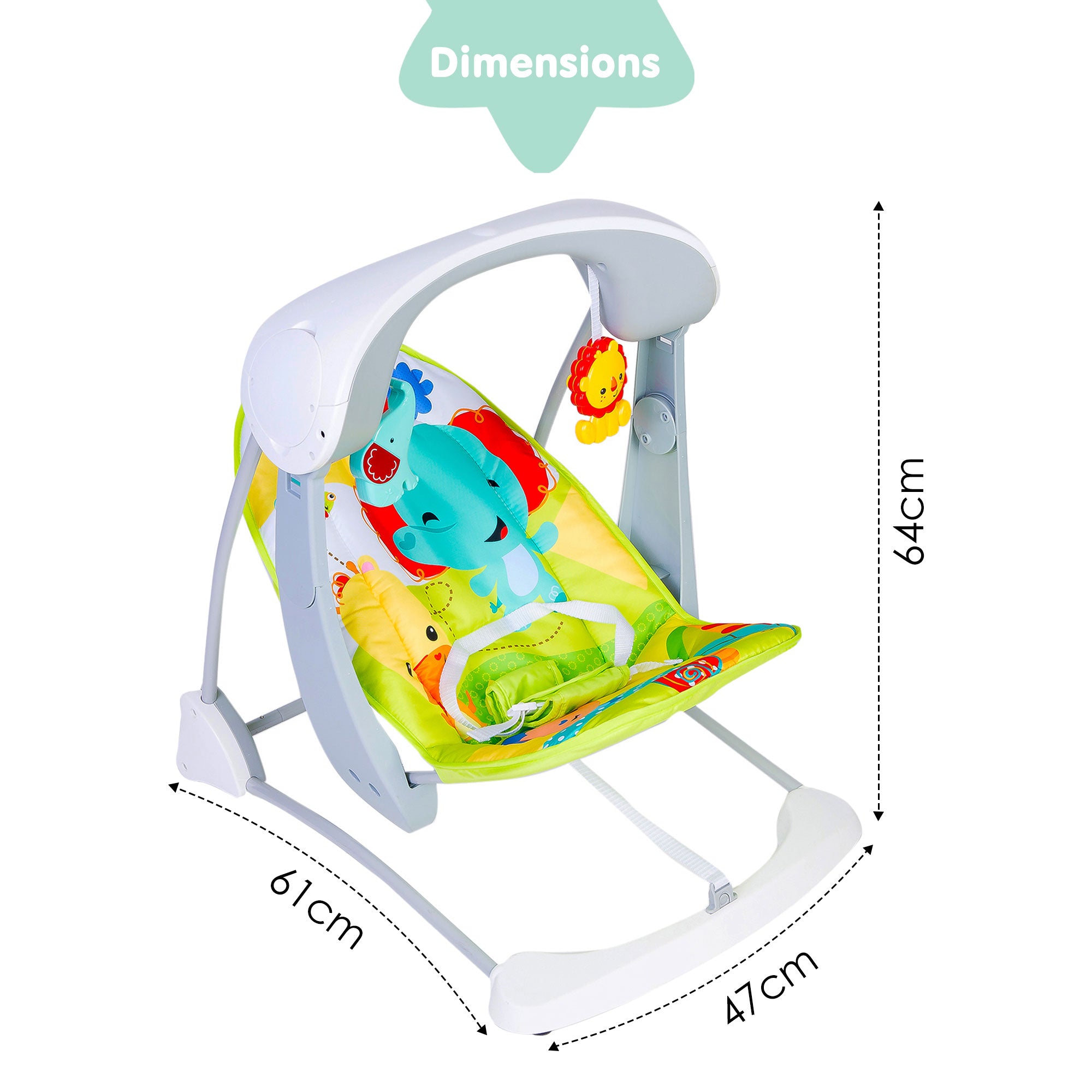 Bright Stars Foldable Musical Comfortable Swing Jungle Print Green