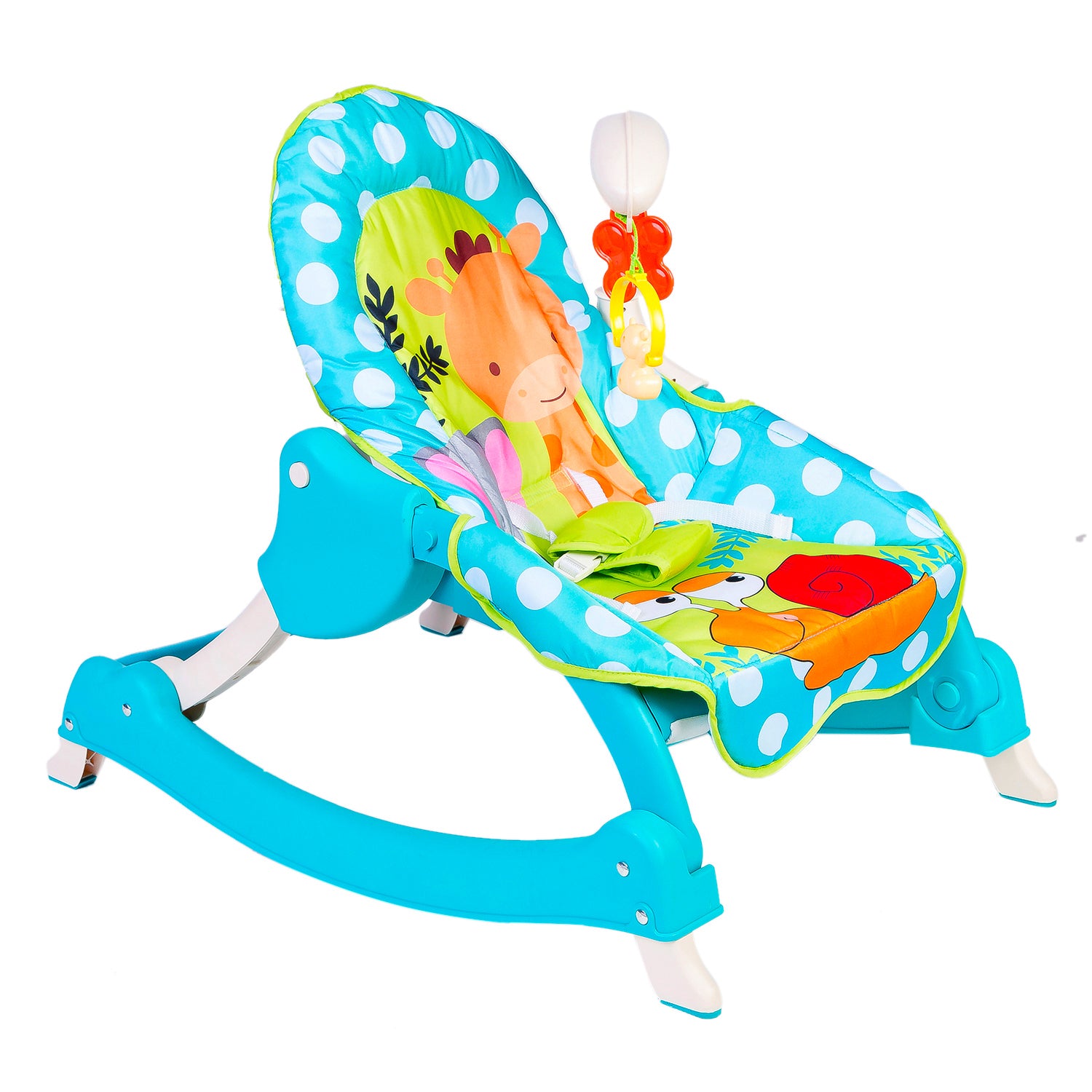 3 Adjustable Level Backrest Musical Baby Rocking Chair Blue Polka Dot