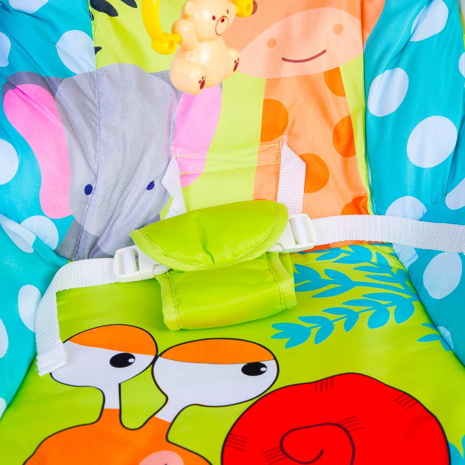 Adjustable Level Backrest Musical Baby Rocking Chair Blue Polka Dot