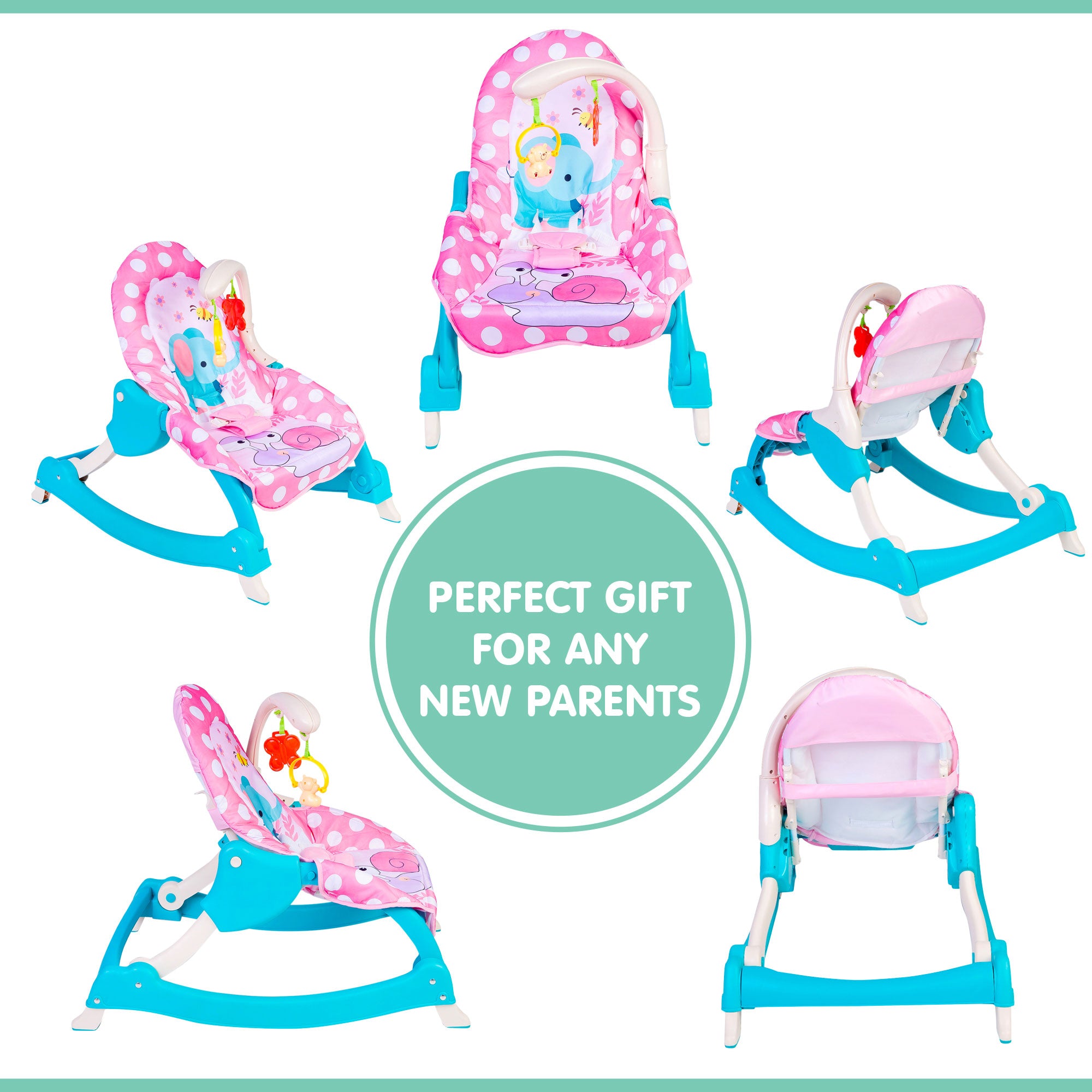 3 Adjustable Level Backrest Musical Baby Rocking Chair Pink Polka Dot