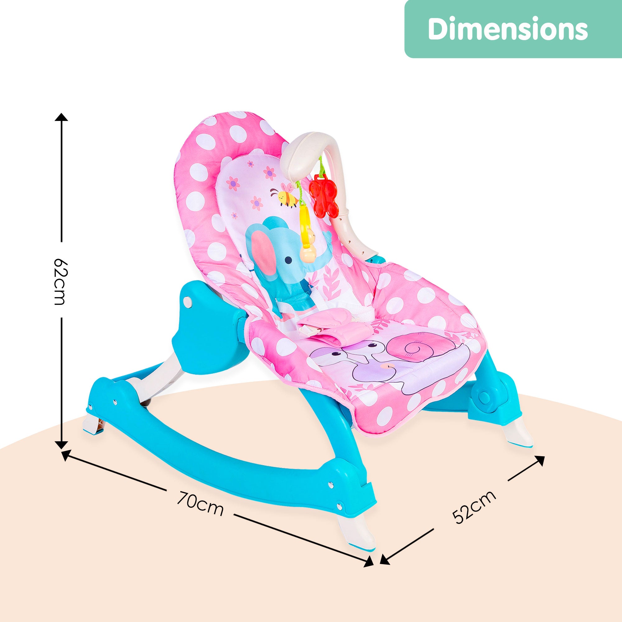 3 Adjustable Level Backrest Musical Baby Rocking Chair Pink Polka Dot