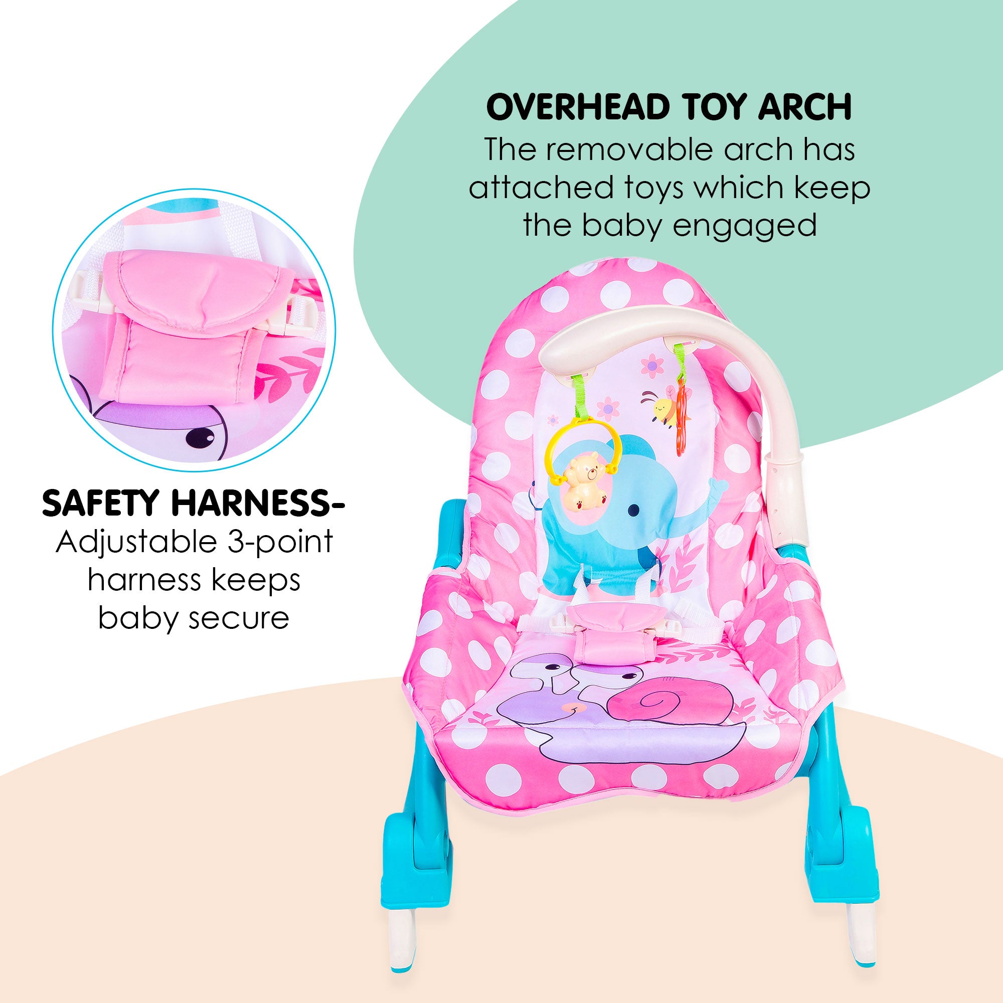 3 Adjustable Level Backrest Musical Baby Rocking Chair Pink Polka Dot