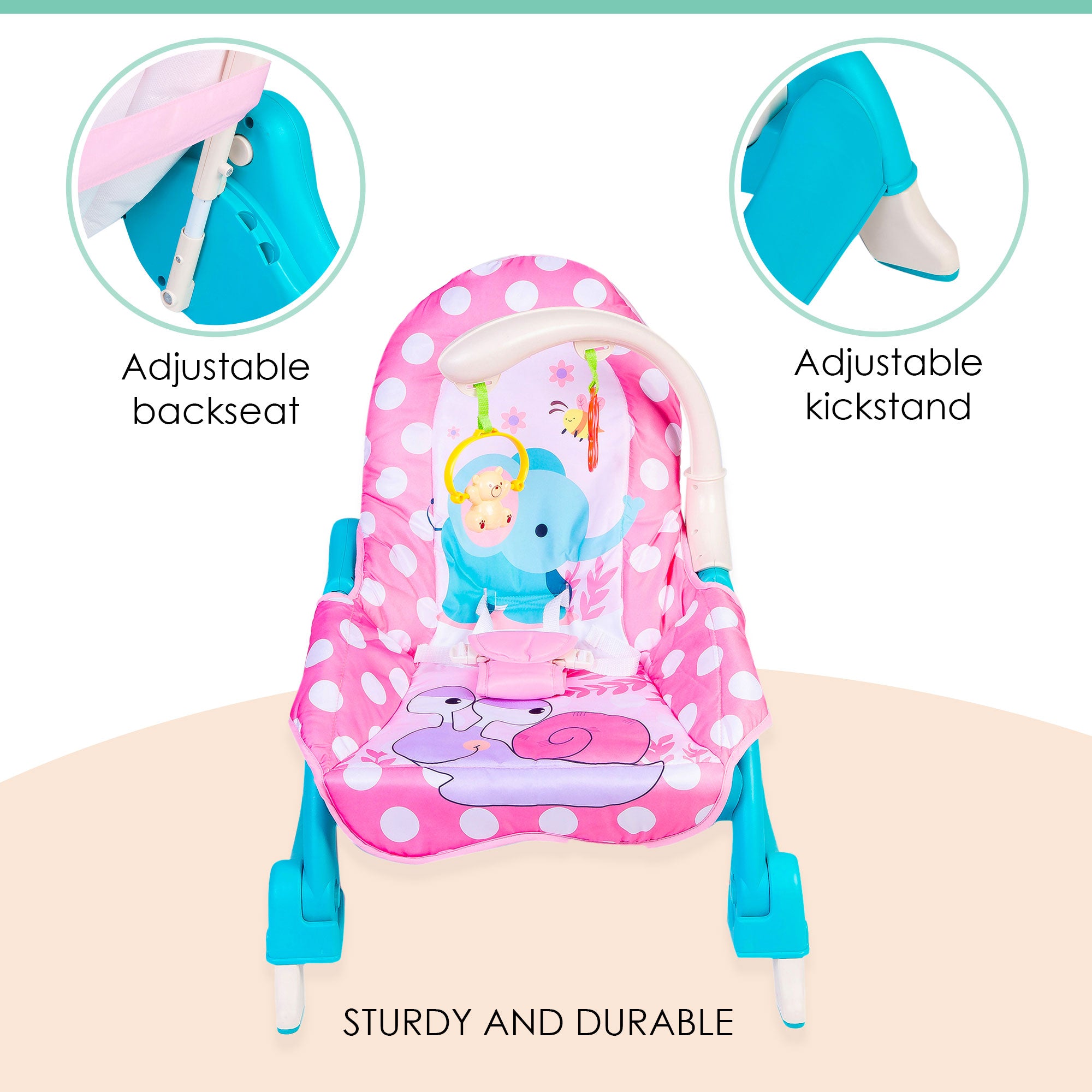 3 Adjustable Level Backrest Musical Baby Rocking Chair Pink Polka Dot