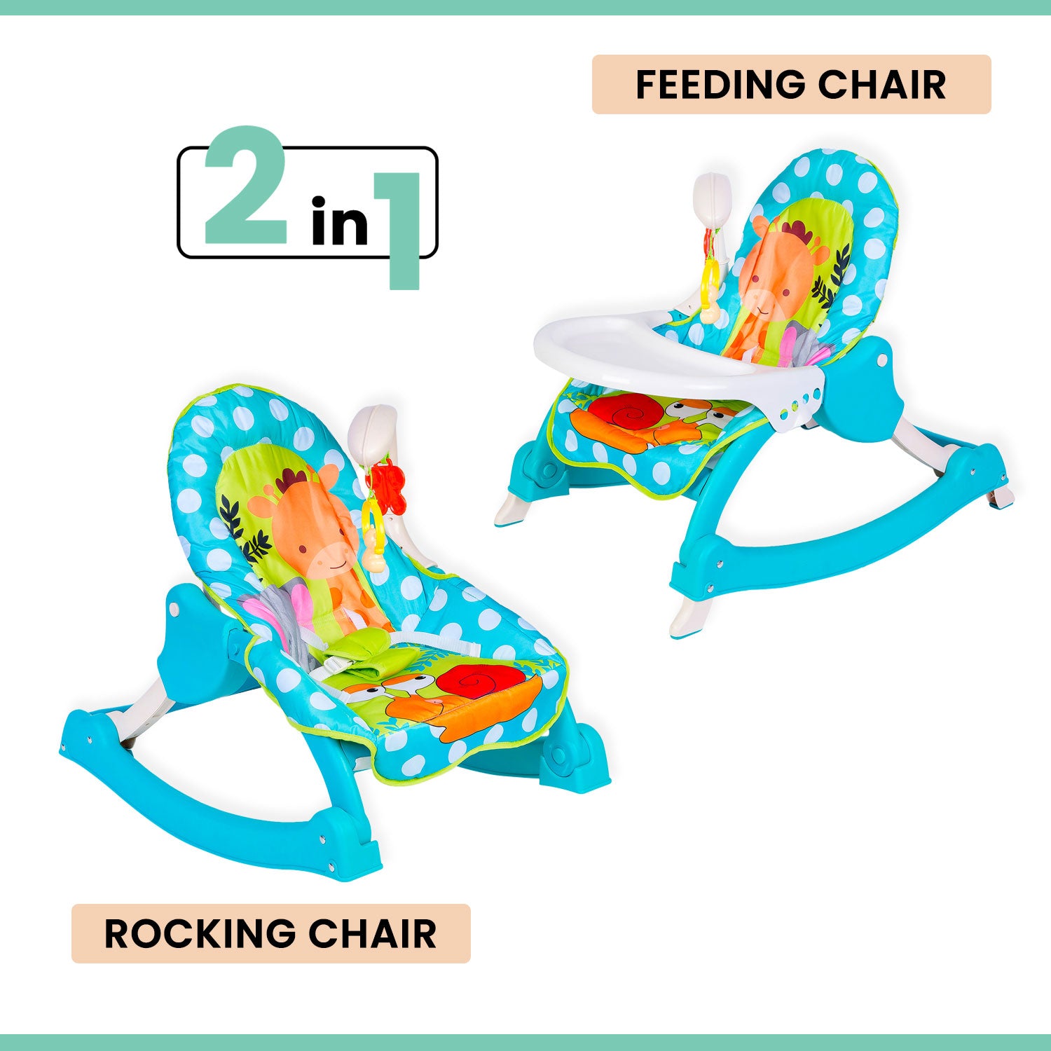 2 In 1 Rocker Cum Feeding Chair 20 Kg Polka Dot Blue