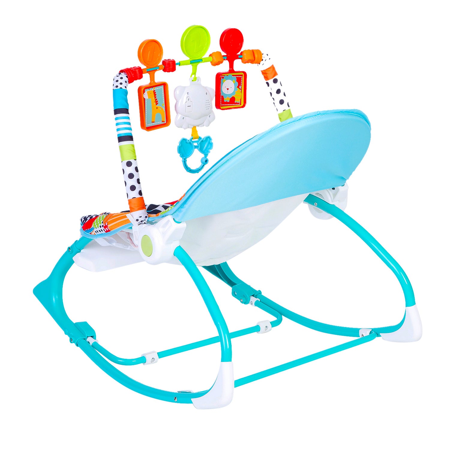 Infant To Toddler Happy Baby Bouncer With Hanging Toys Blue And Green