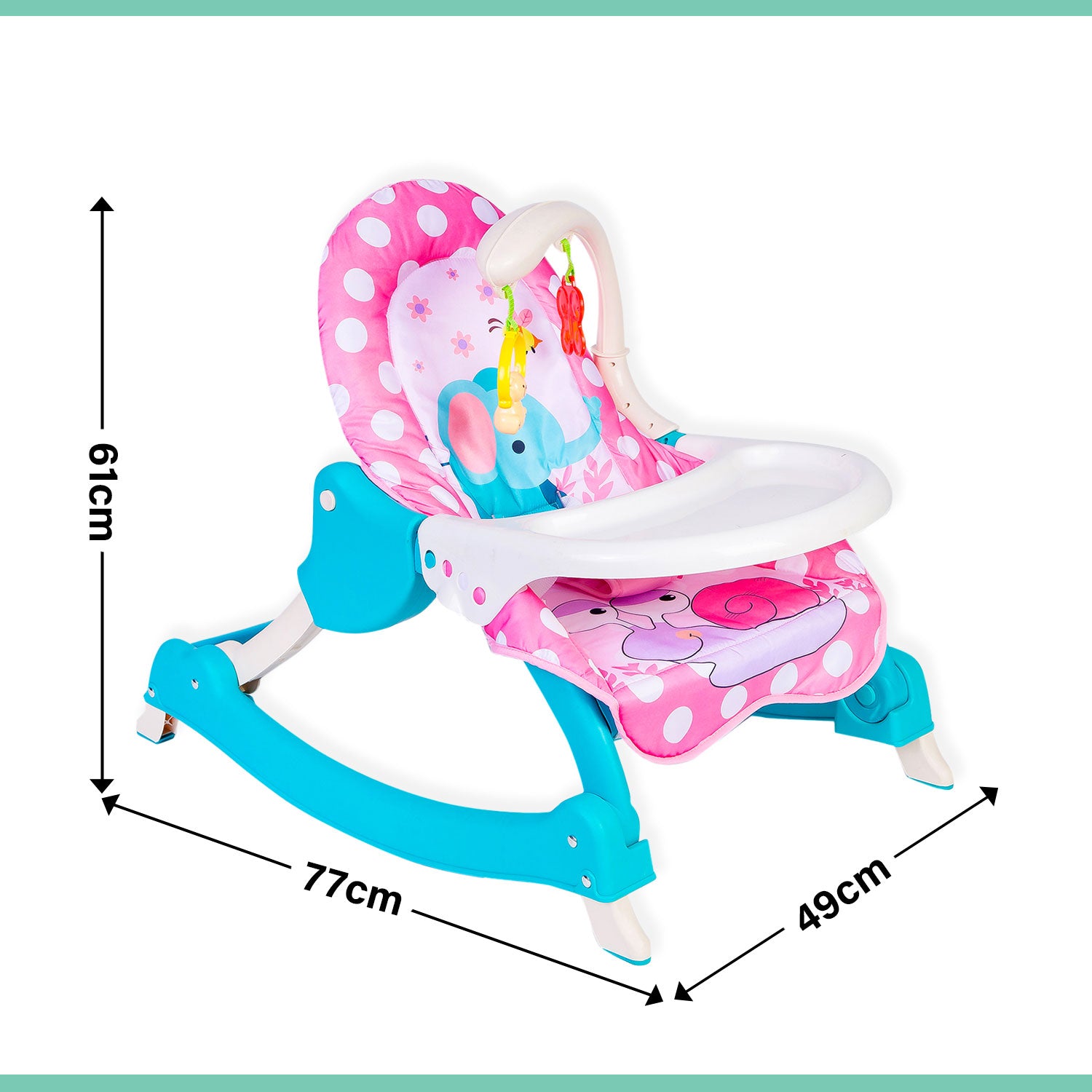 2 In 1 Rocker Cum Feeding Chair 20 Kg Polka Dot Pink