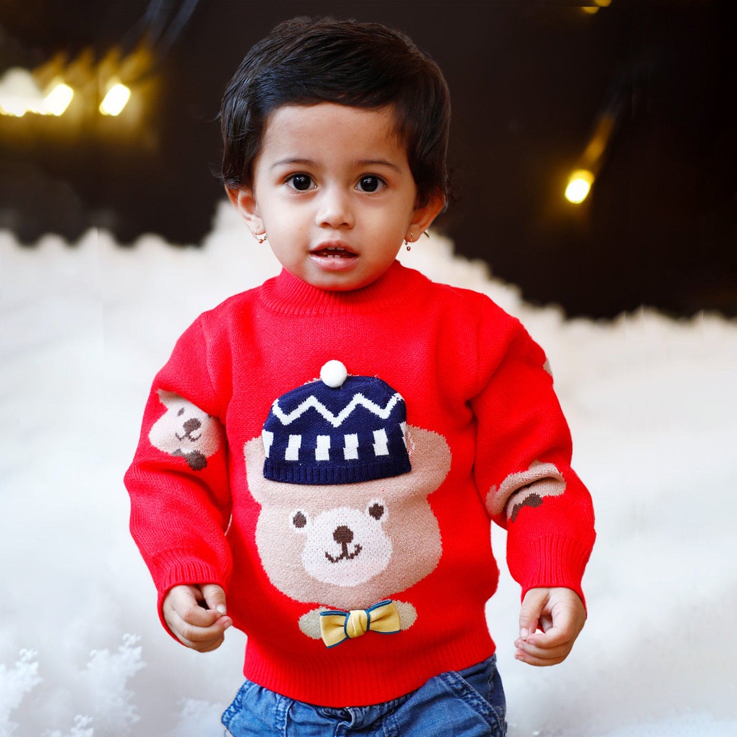 Mr. Bear Premium Full Sleeves Knitted Sweater With 3D Applique - Red