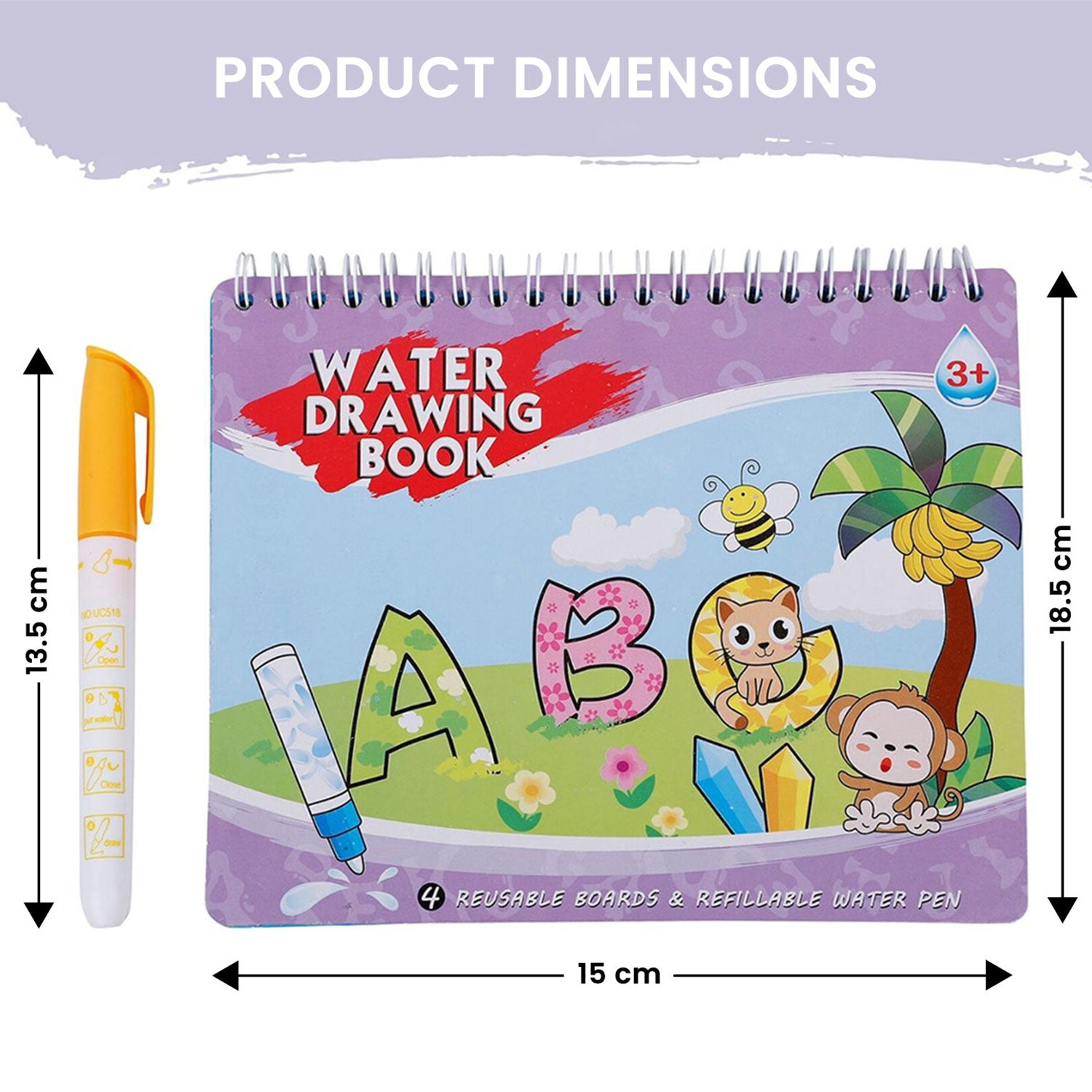 Baby Moo Alphabets And Numbers Reusable Magic Water Colouring Book - Purple