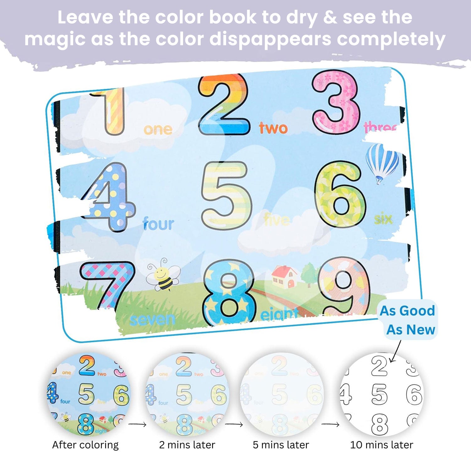 Baby Moo Alphabets And Numbers Reusable Magic Water Colouring Book - Purple