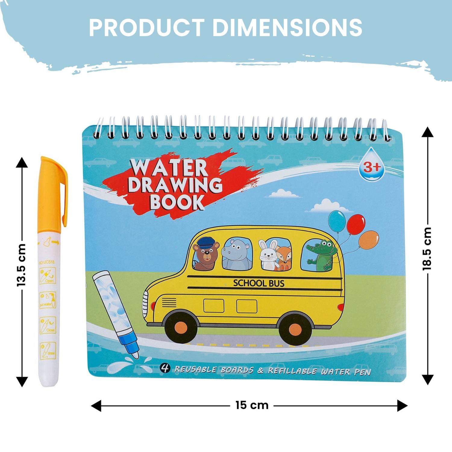 Baby Moo Travel And Transportation Reusable Magic Water Colouring Book - Sea Green