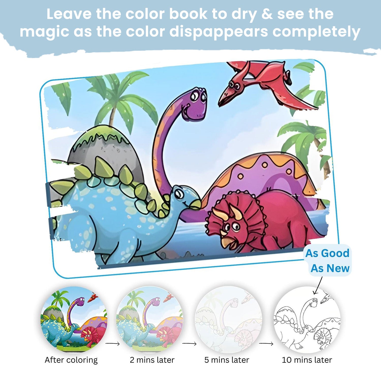 Baby Moo Dinosaur World Reusable Magic Water Colouring Book - Orange