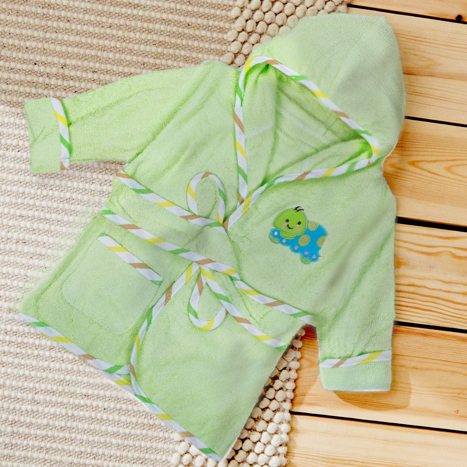 Baby Moo Taklu Turtle Embroidered Half Sleeves Bathrobe - Green - Baby Moo