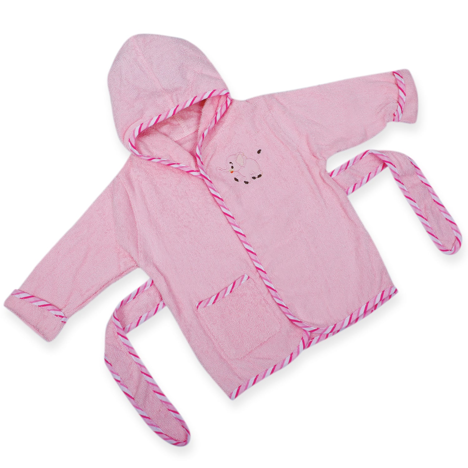 Baby Moo Playing Elephant Embroidered Half Sleeves Bathrobe - Pink - Baby Moo