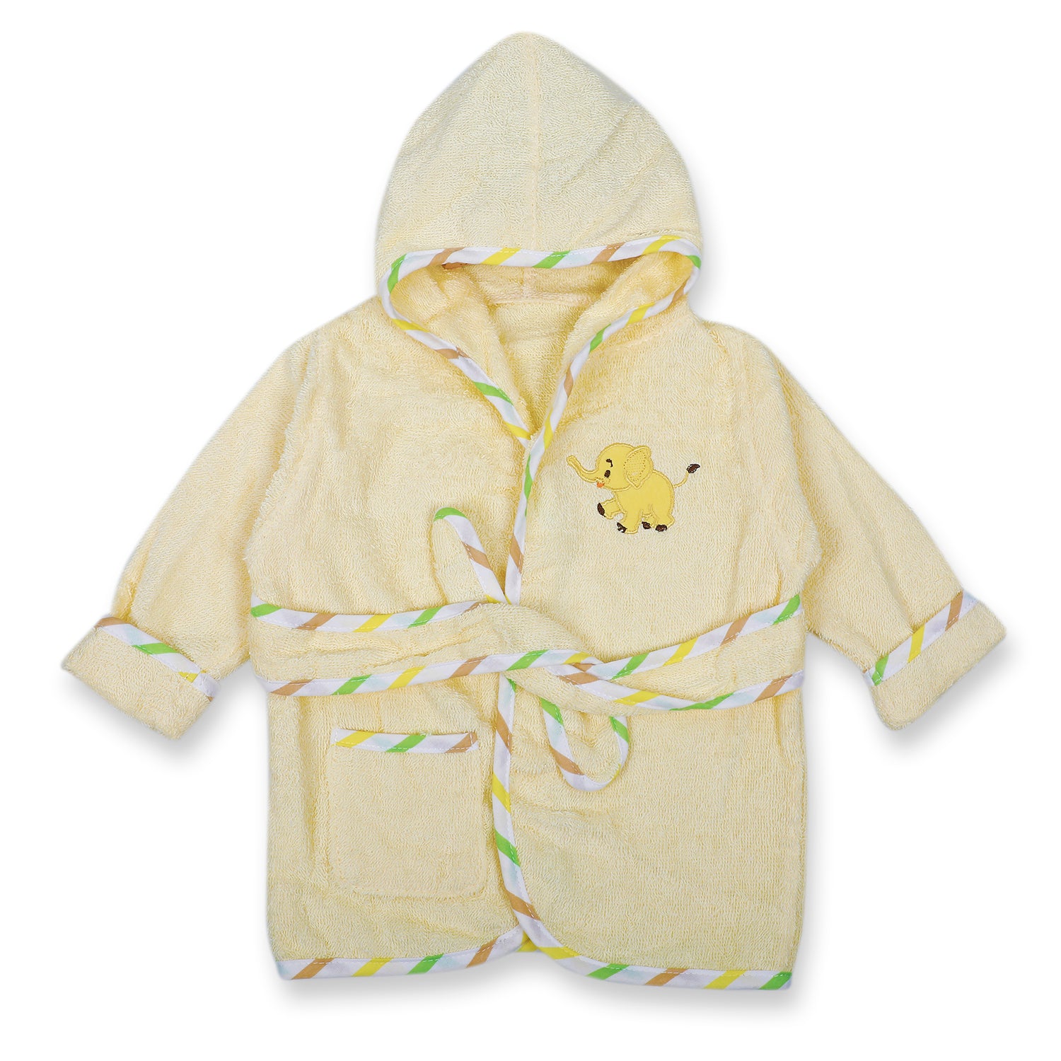 Baby Moo Playing Elephant Embroidered Half Sleeves Bathrobe - Yellow